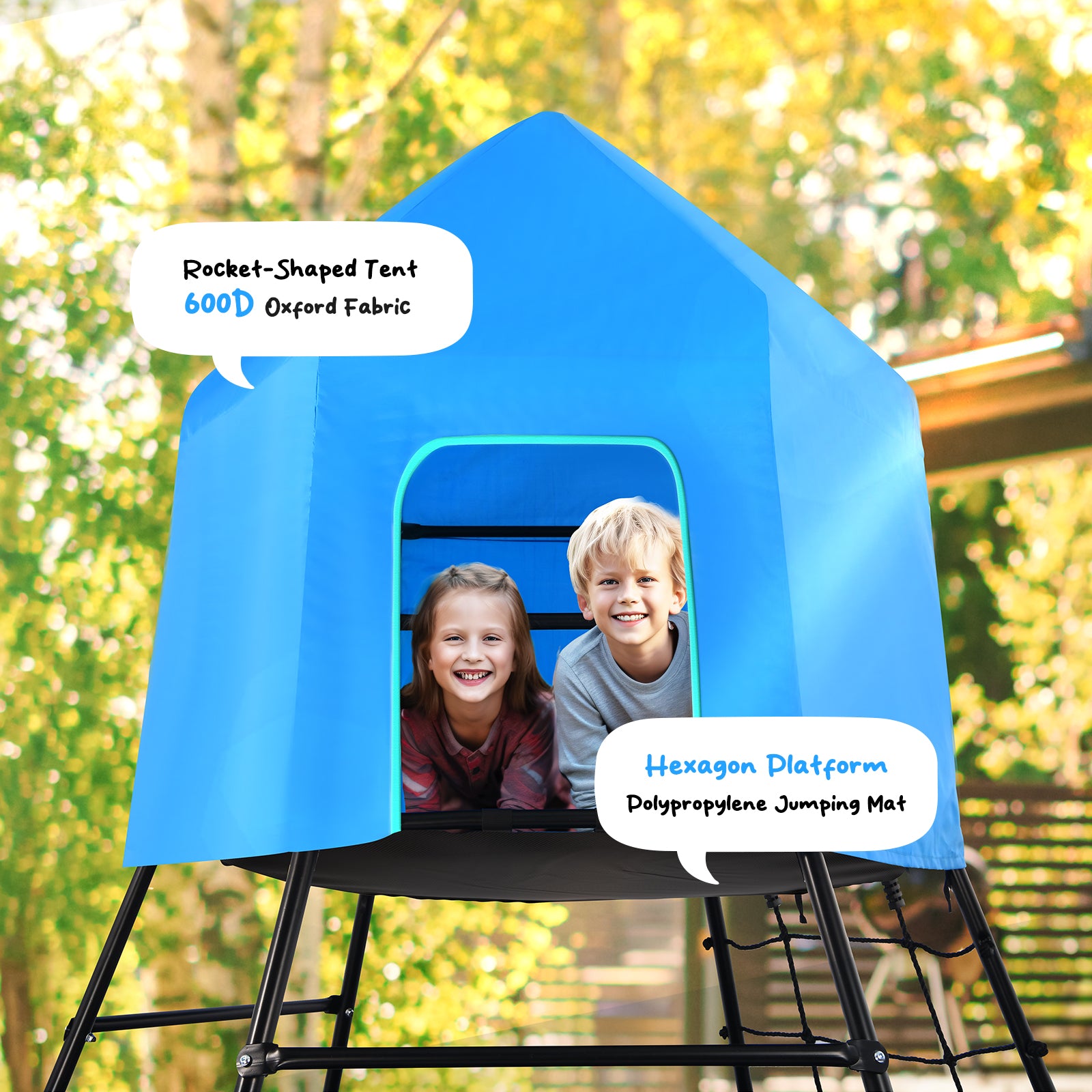 Hapfan Jungle Gym with Platform and Tent, Climbing Toys with Monkey Bars for Kids Age 1-12