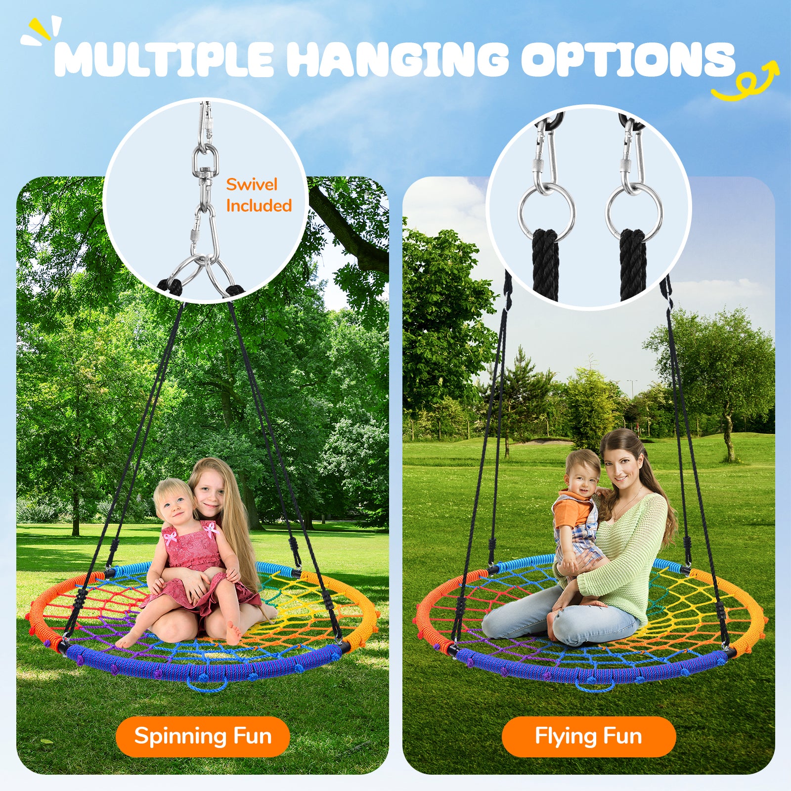 Trekassy 750lbs Spider Web Tree Swing 45 inch for Kids Adults-Rainbow
