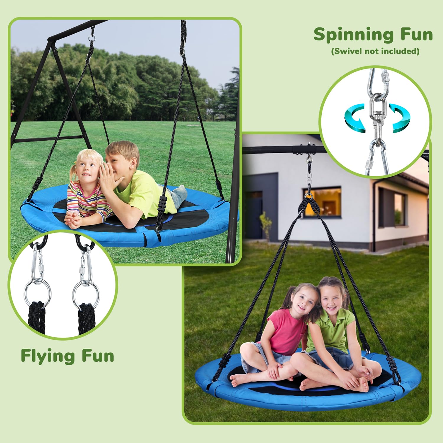 Trekassy 440lbs Swing Set with 40 Inch Saucer Tree Swing Blue