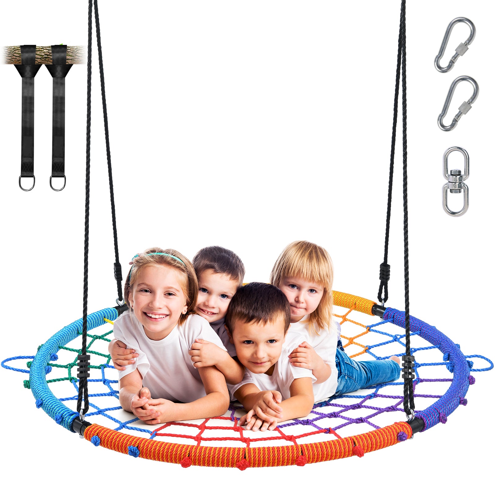Trekassy 750lbs Spider Web Tree Swing 45 inch for Kids Adults-Rainbow