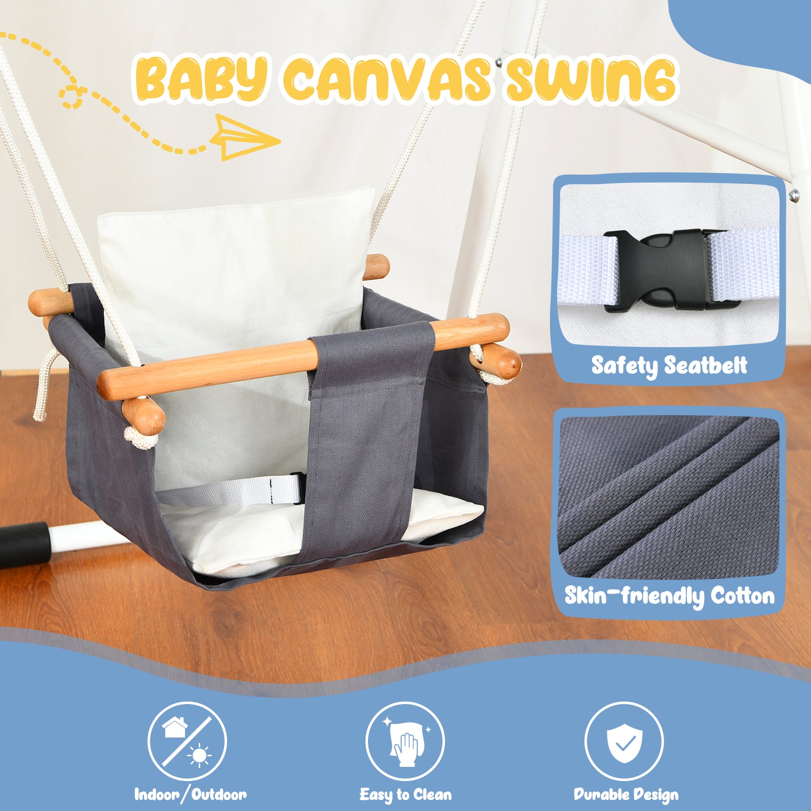 Toddler Swing with Foldable Stand, Baby Swing Set for Indoor Outdoor