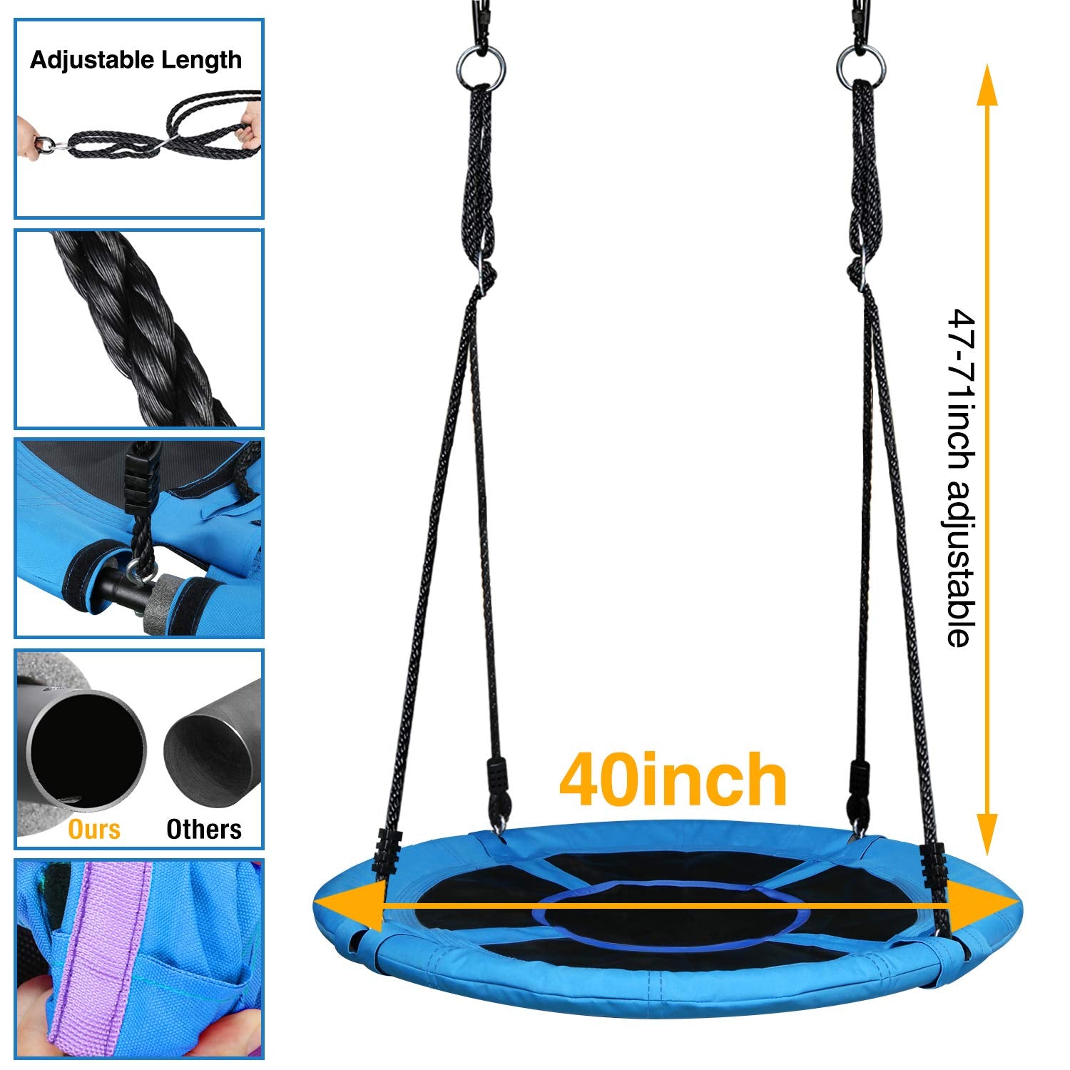 Trekassy 440lbs Swing Set with 40 Inch Saucer Tree Swing Blue