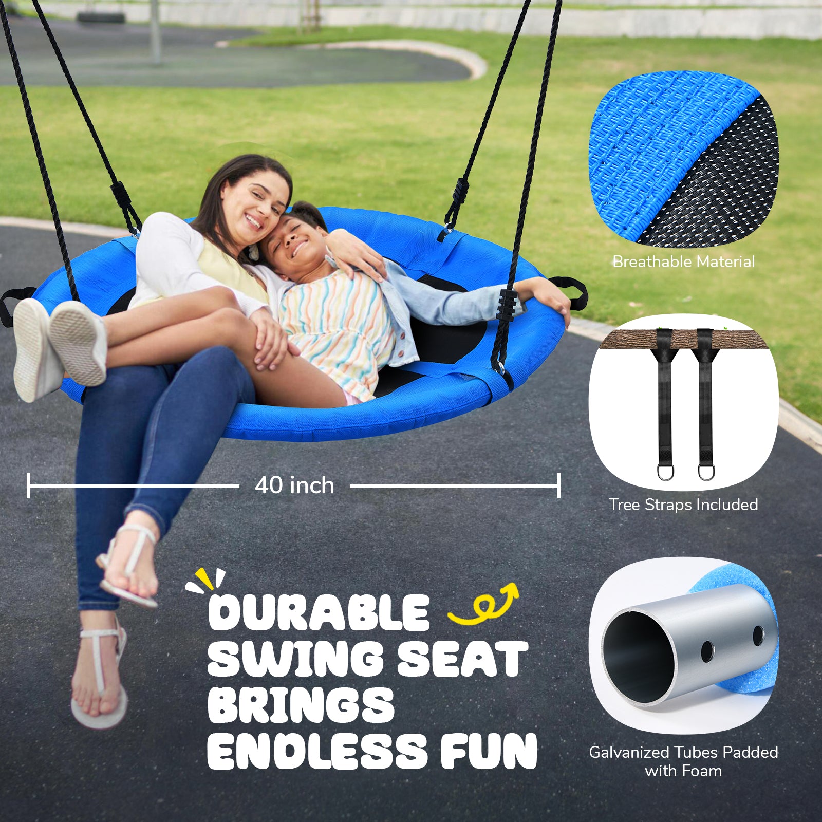 Trekassy 700lb 40" Saucer Tree Swing for Kids Adults Textilene with 2pcs Tree Hanging Straps