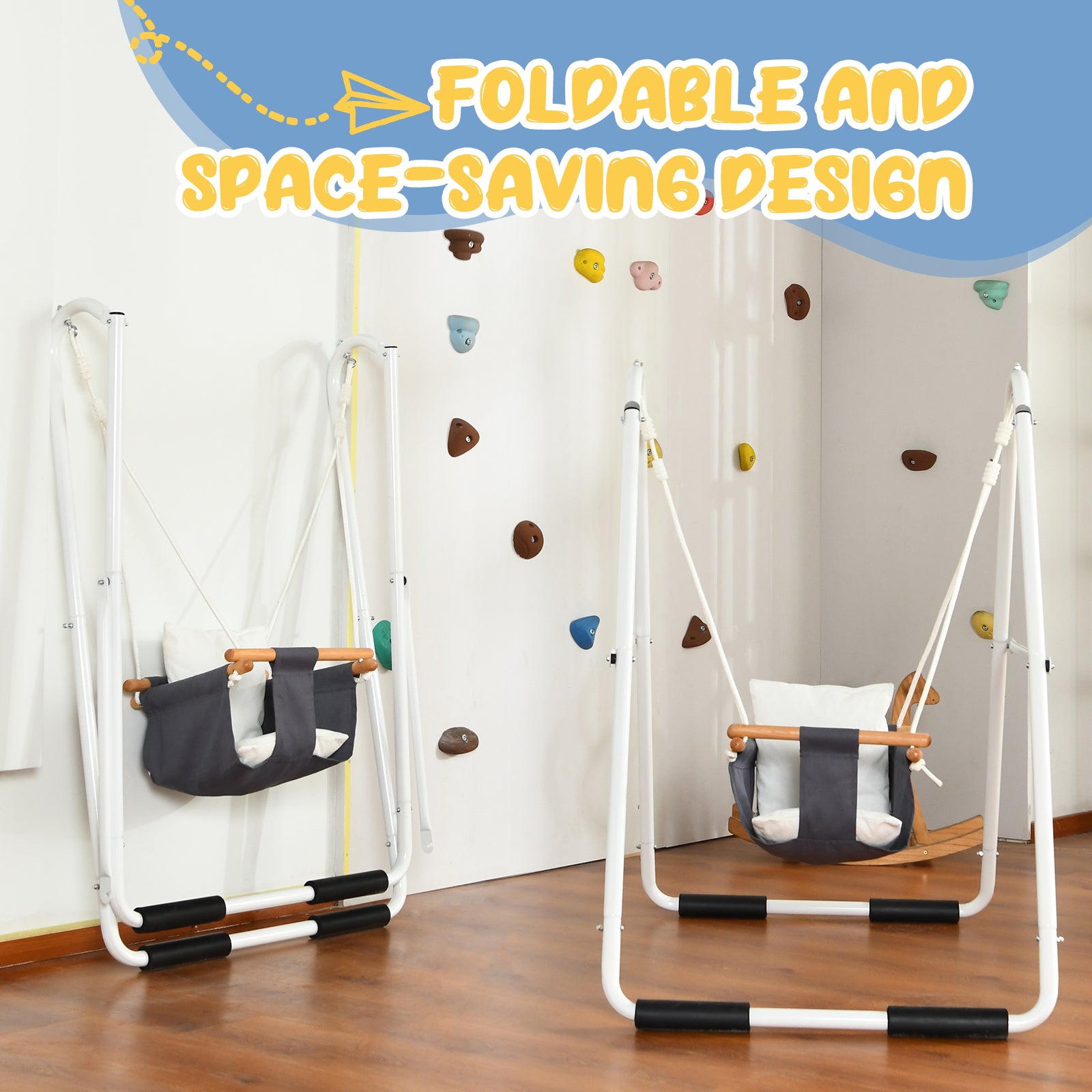 Toddler Swing with Foldable Stand, Baby Swing Set for Indoor Outdoor