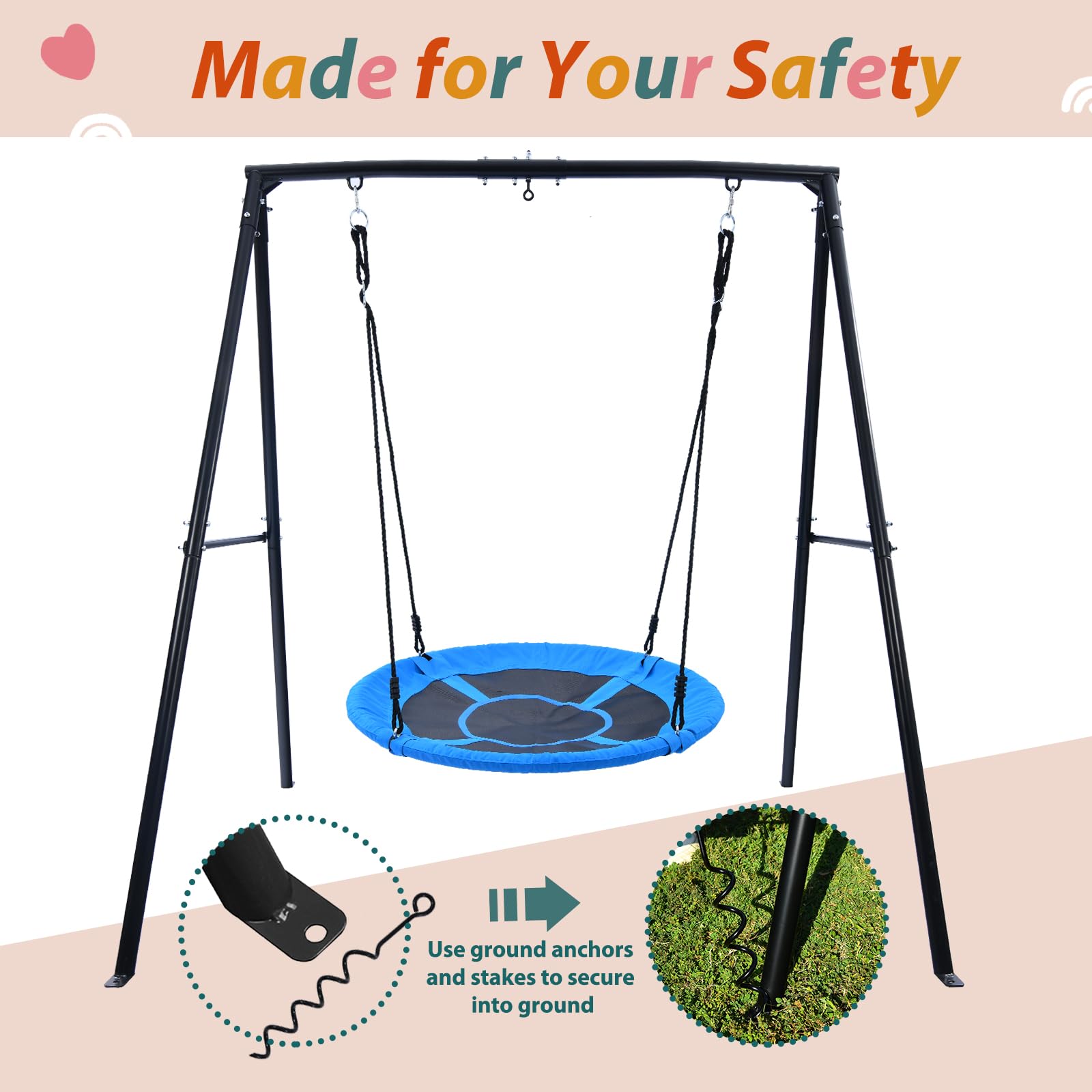 Trekassy 440lbs Swing Set with 40 Inch Saucer Tree Swing Blue