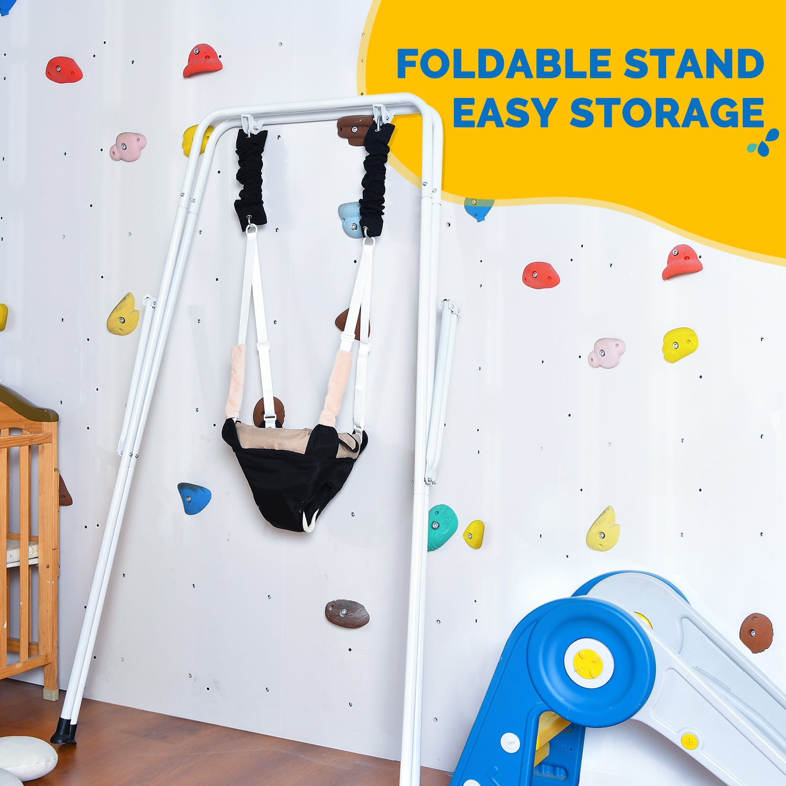 Upgraded Baby Jumper with Foldable Stand, Infant Jumper for Indoor Outdoor Play