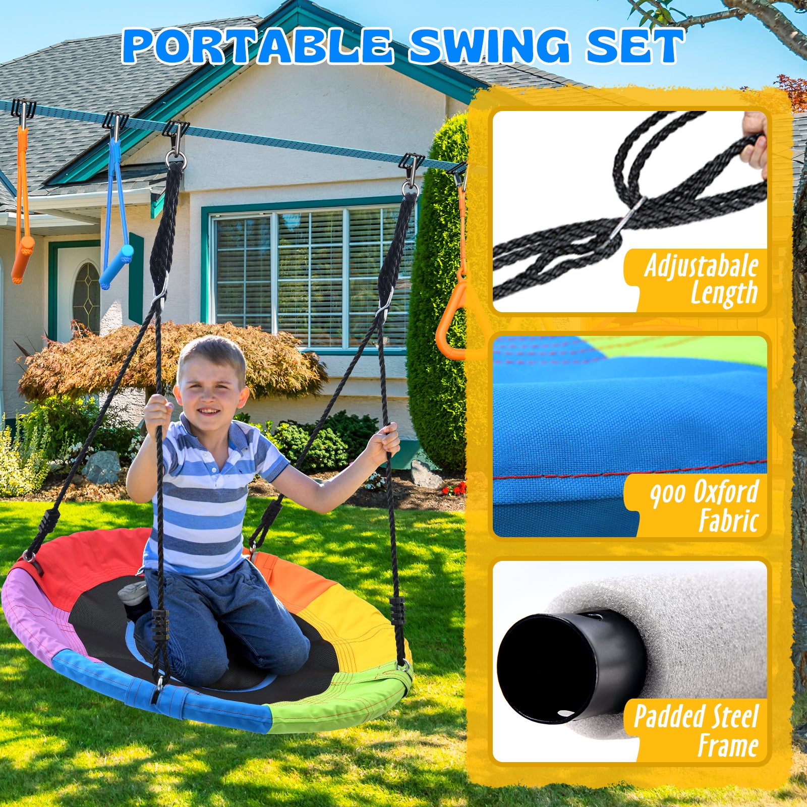 50ft Ninja Warrior Obstacle Course for Kids with Swing, Ninja Rope Course with 10 Obstacles