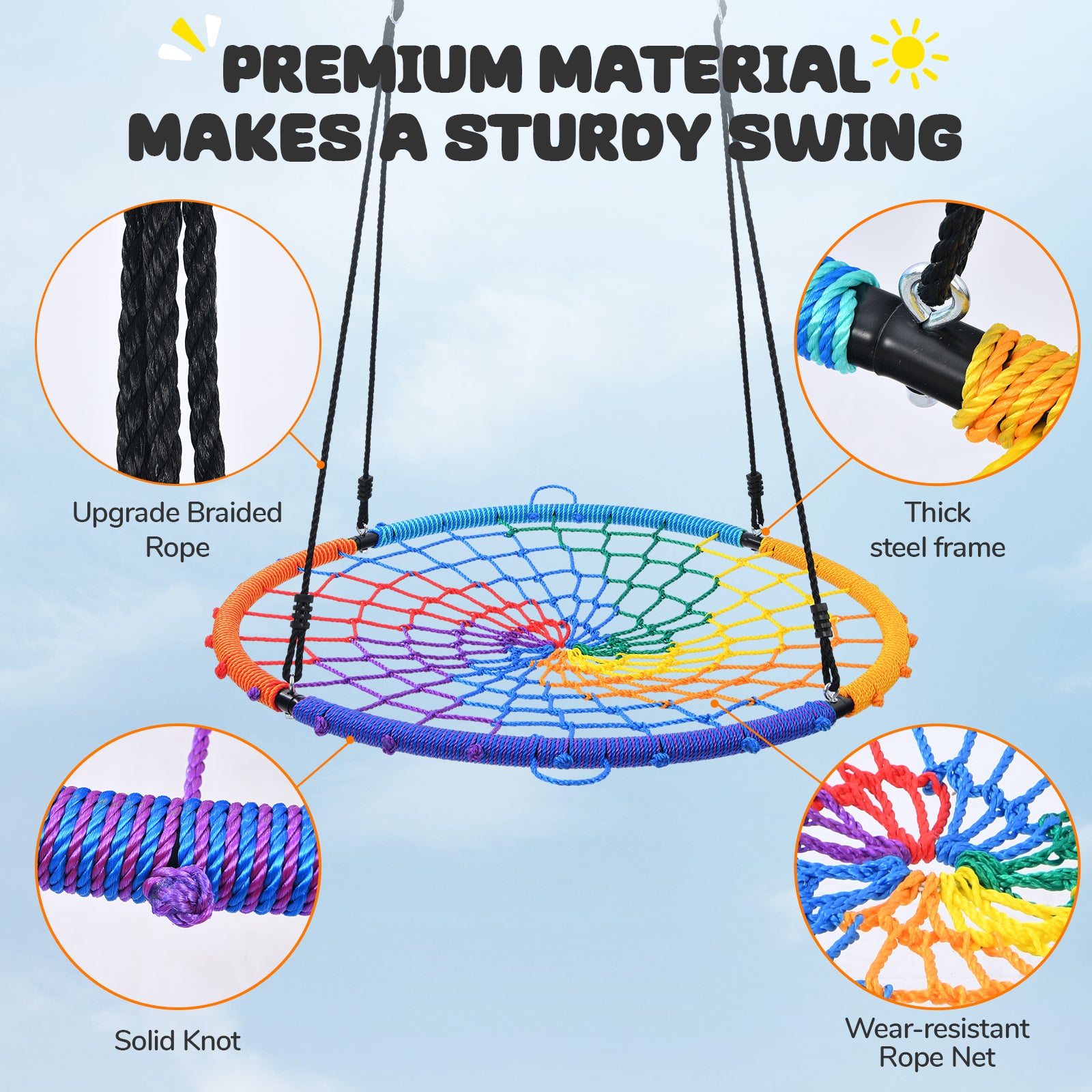Trekassy 750lbs Spider Web Tree Swing 45 inch for Kids Adults-Rainbow