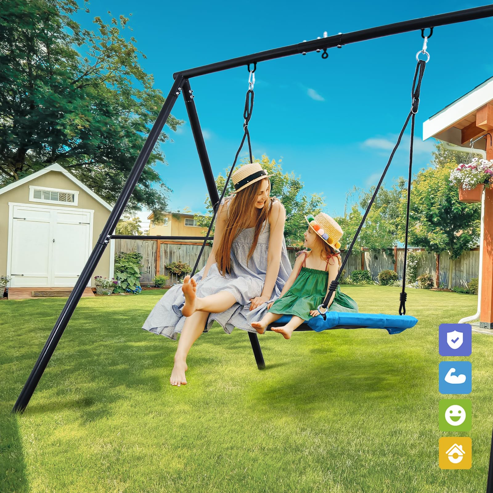 Trekassy 440lbs Swing Set with 40 Inch Saucer Tree Swing Blue