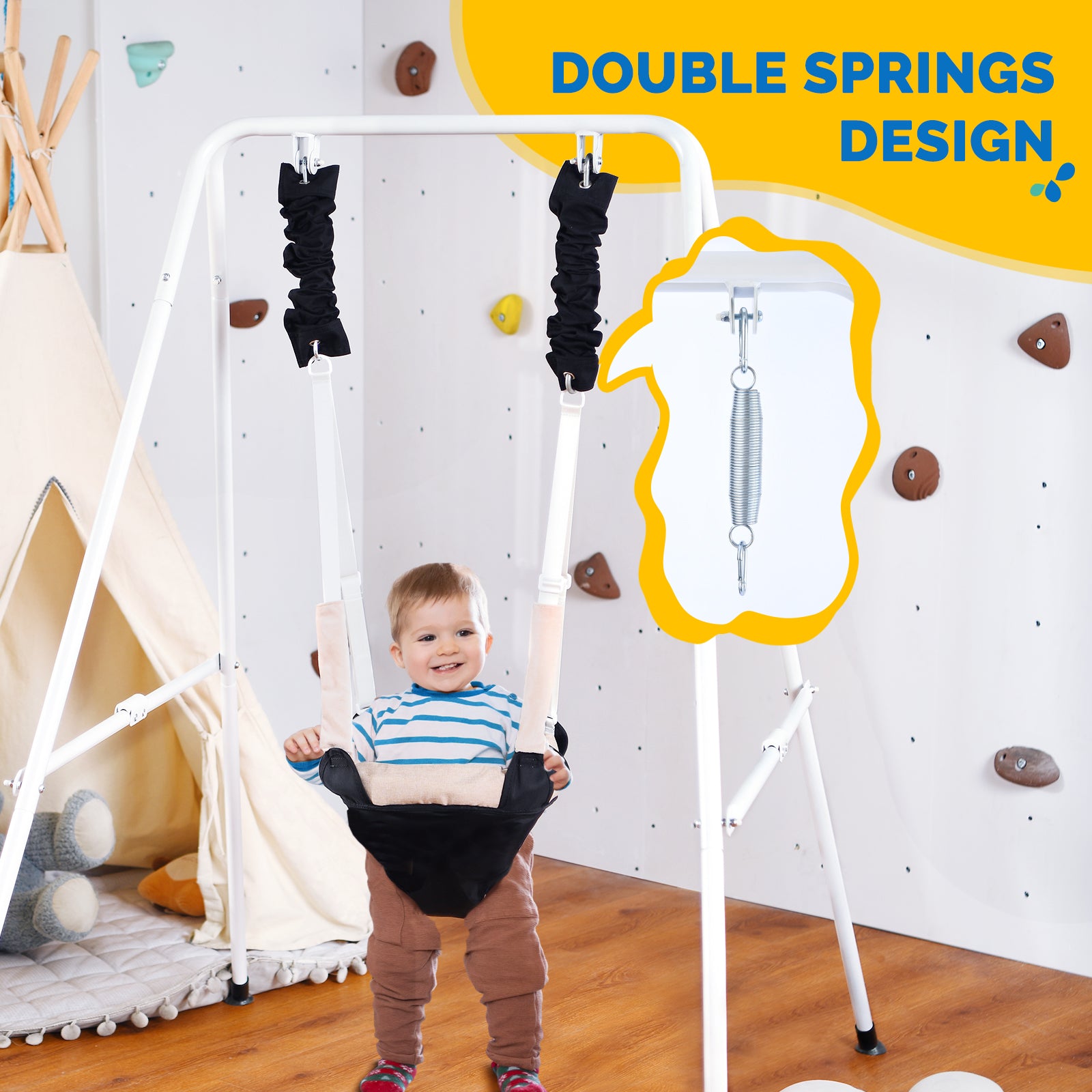 Upgraded Baby Jumper with Foldable Stand, Infant Jumper for Indoor Outdoor Play