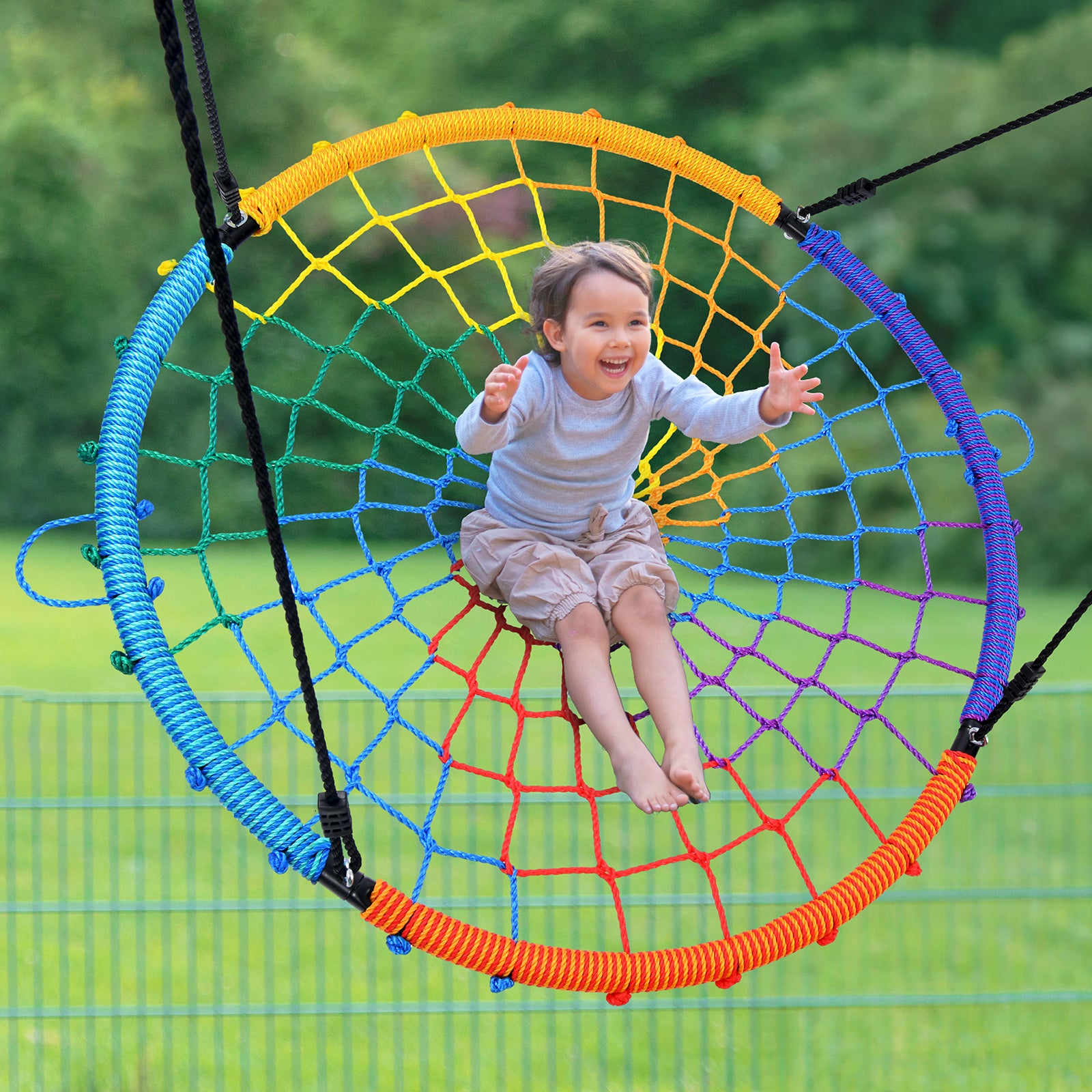 Trekassy 750lbs Spider Web Tree Swing 45 inch for Kids Adults-Rainbow
