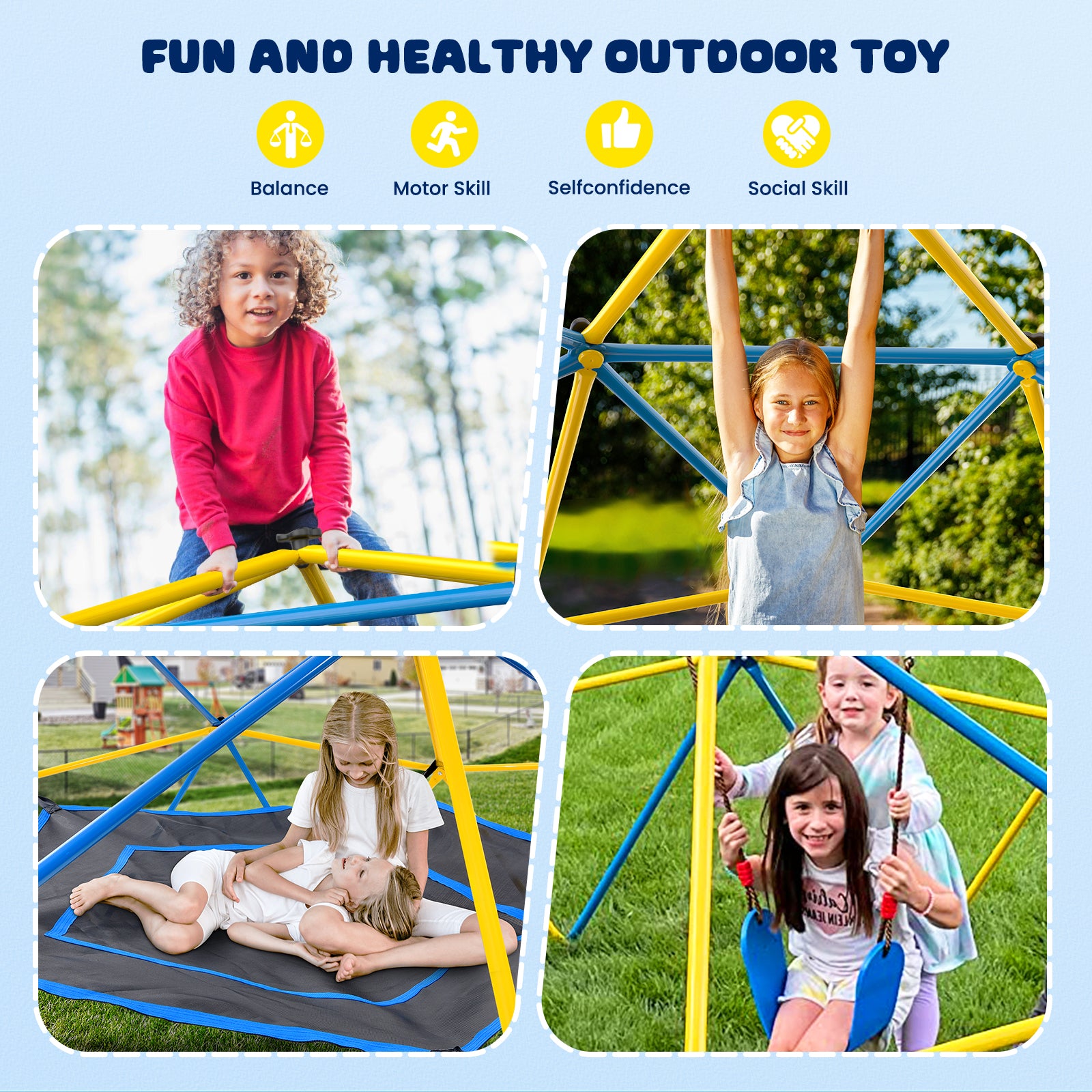 Jungle Gym, 10ft Climbing Dome with Hammock and Swing