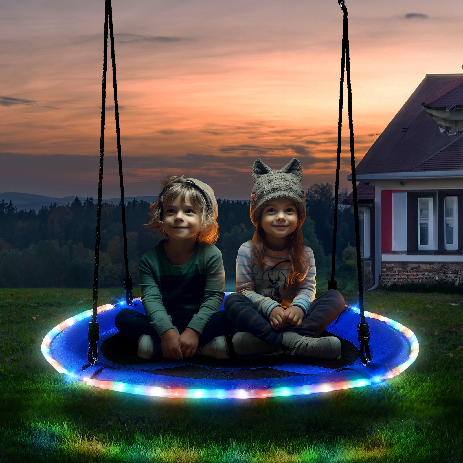 Trekassy 700lbs 40” Saucer Tree Swing with LED Lights for Kids Adults Outdoor-Blue