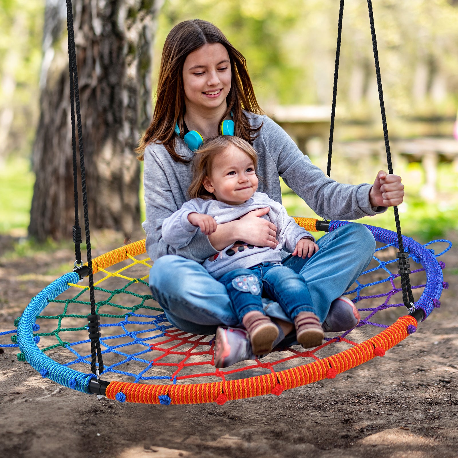Trekassy 750lbs Spider Web Tree Swing 45 inch for Kids Adults-Rainbow