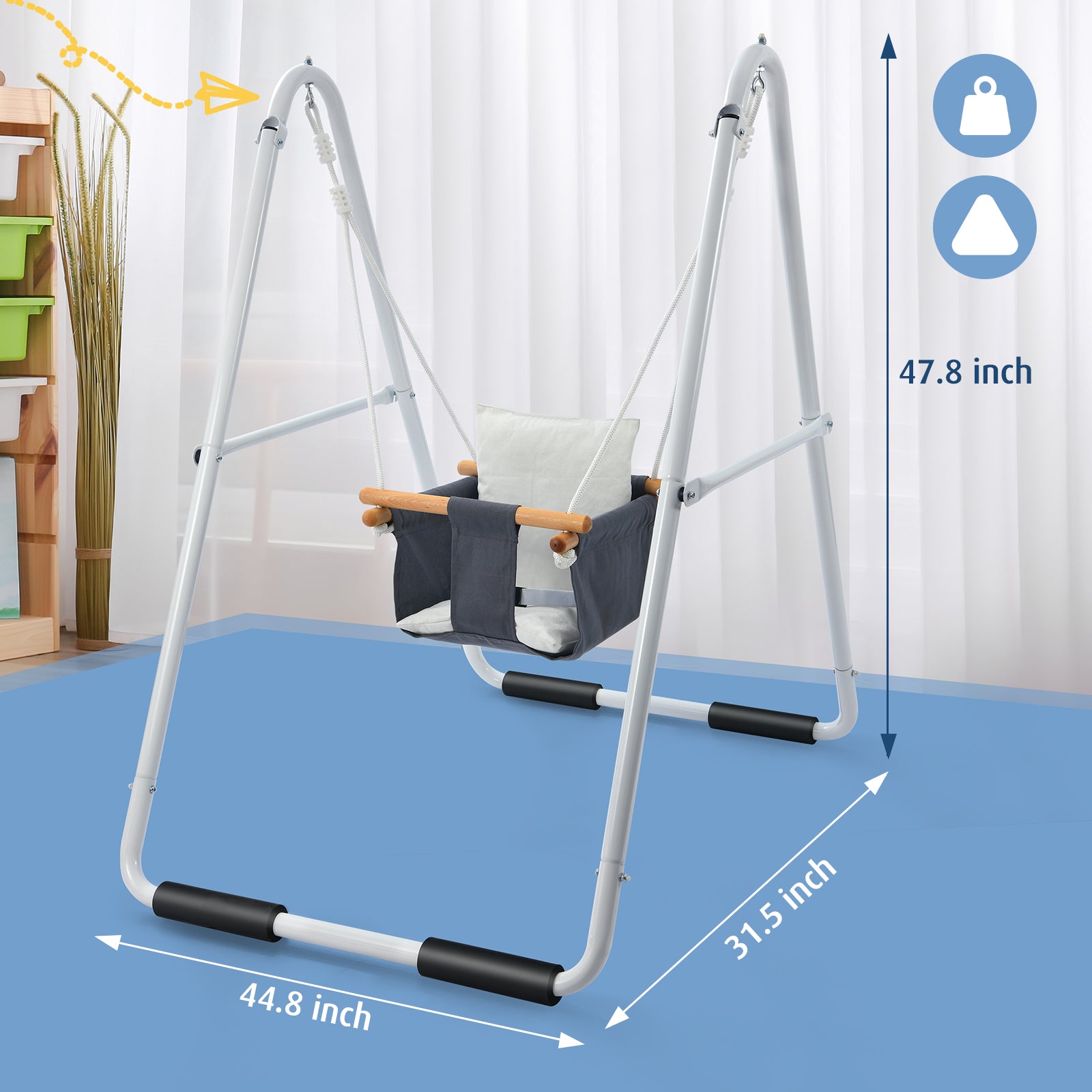 Toddler Swing with Foldable Stand, Baby Swing Set for Indoor Outdoor