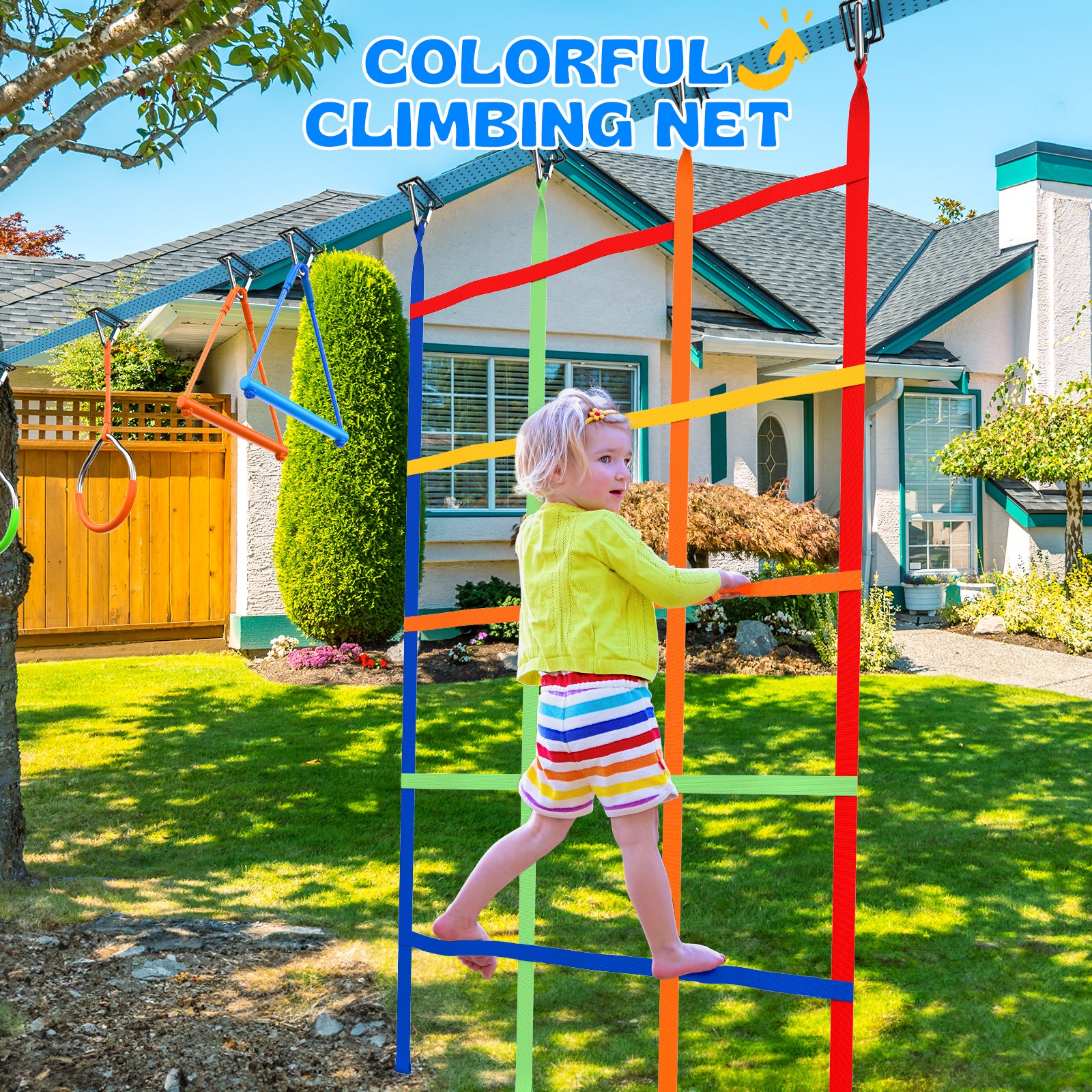 50ft Ninja Warrior Obstacle Course for Kids with Swing, Ninja Rope Course with 10 Obstacles