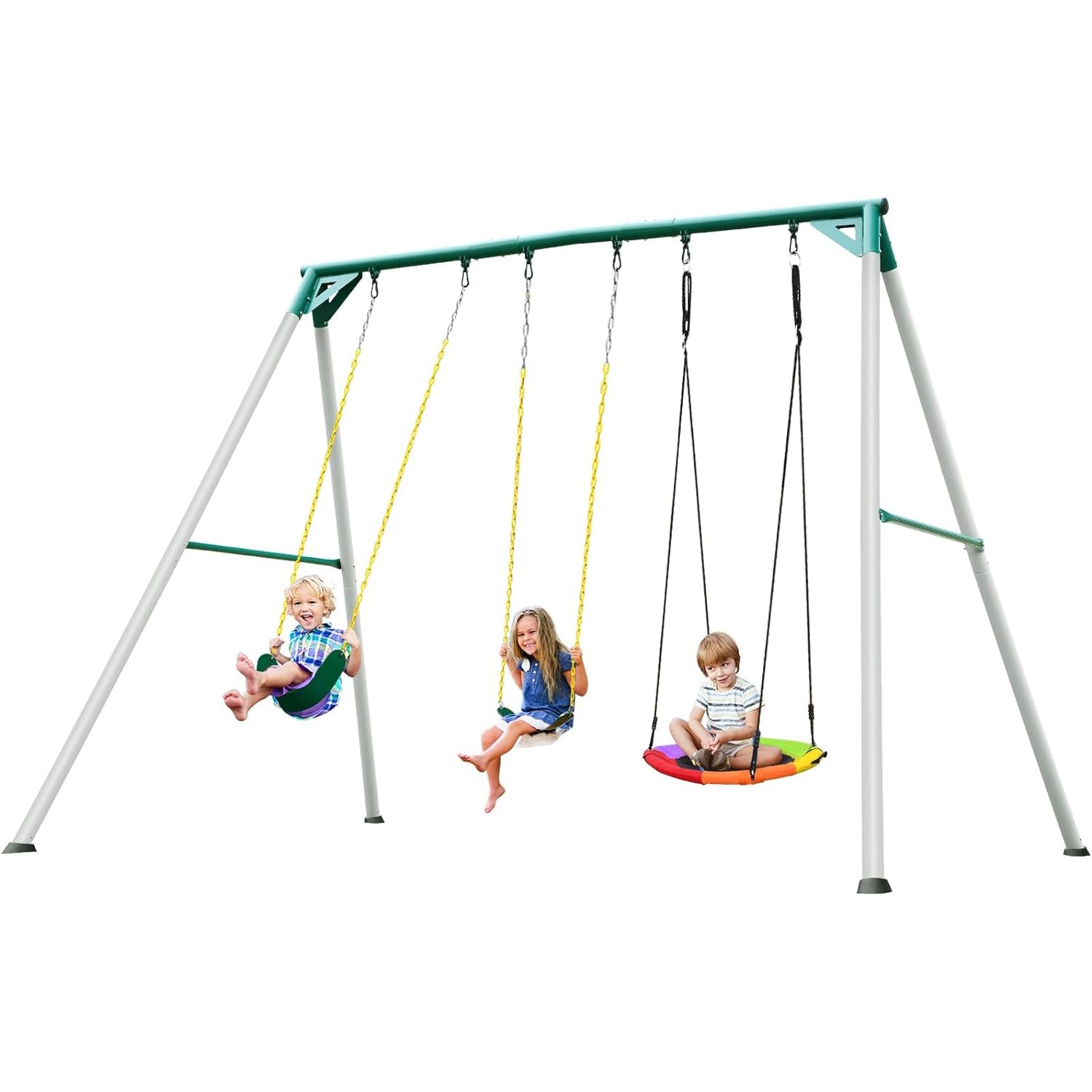 Hapfan 9.5' Heavy Duty Tall Swing Sets for Backyard for Kids and Adults with Saucer Swing, 2 Belt Swings