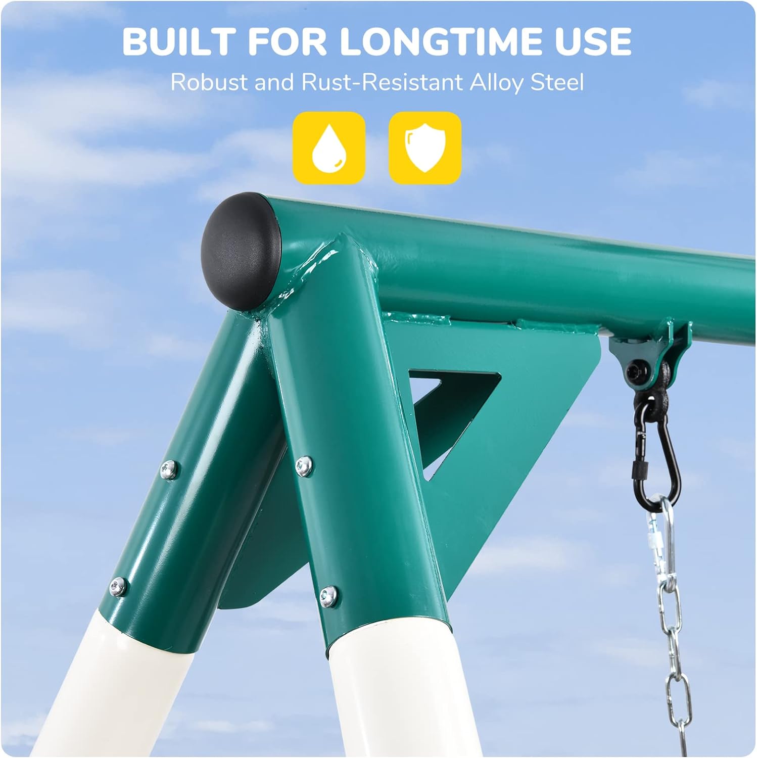 Hapfan 9.5' Heavy Duty Tall Swing Sets for Backyard for Kids and Adults with Saucer Swing, 2 Belt Swings