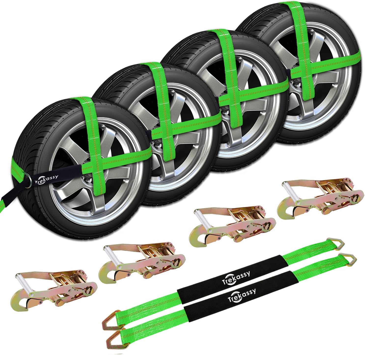 Trekassy 2" x 120" Car Tie Down Straps for Trailers with Snap Hooks