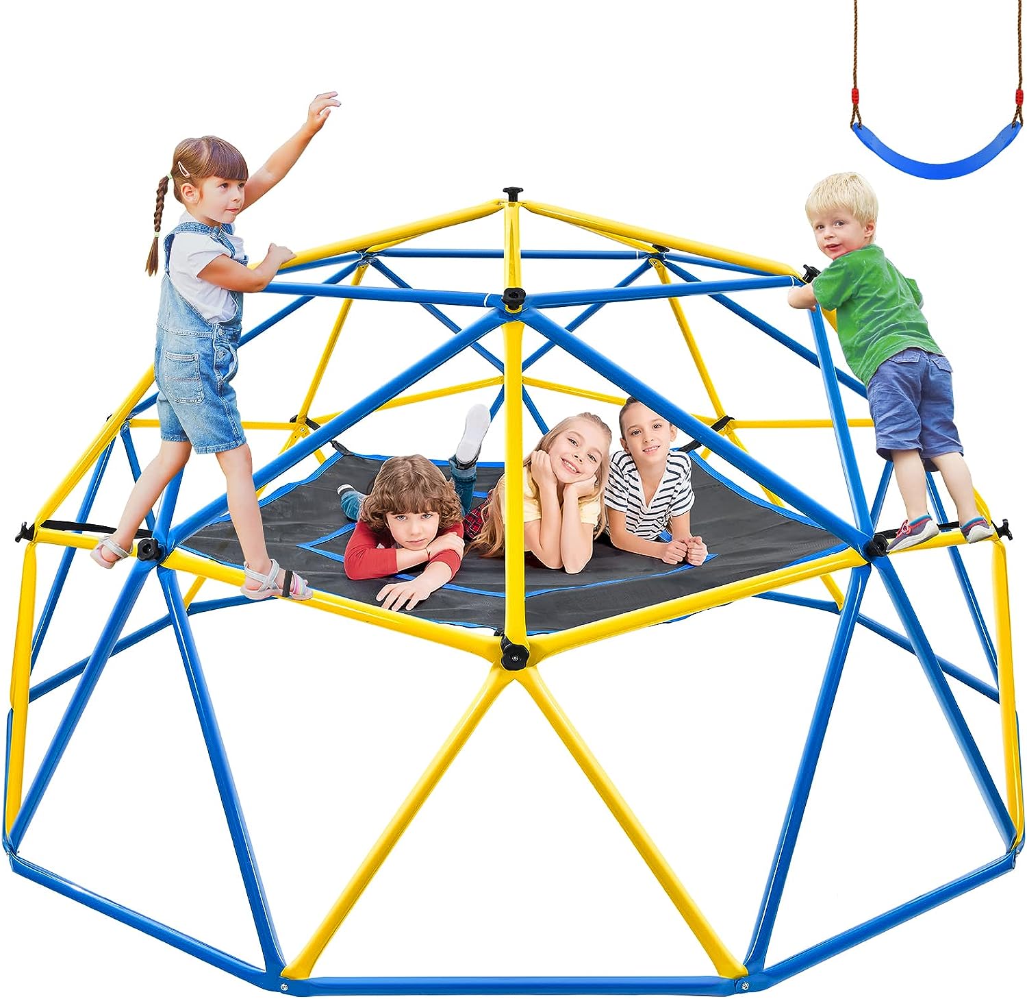 Upgraded 10FT Climbing Dome with Canopy and Swing, Dome Climber for Kids 3 - 10, Weight Capability 800LBS, Rust and UV Resistant Steel