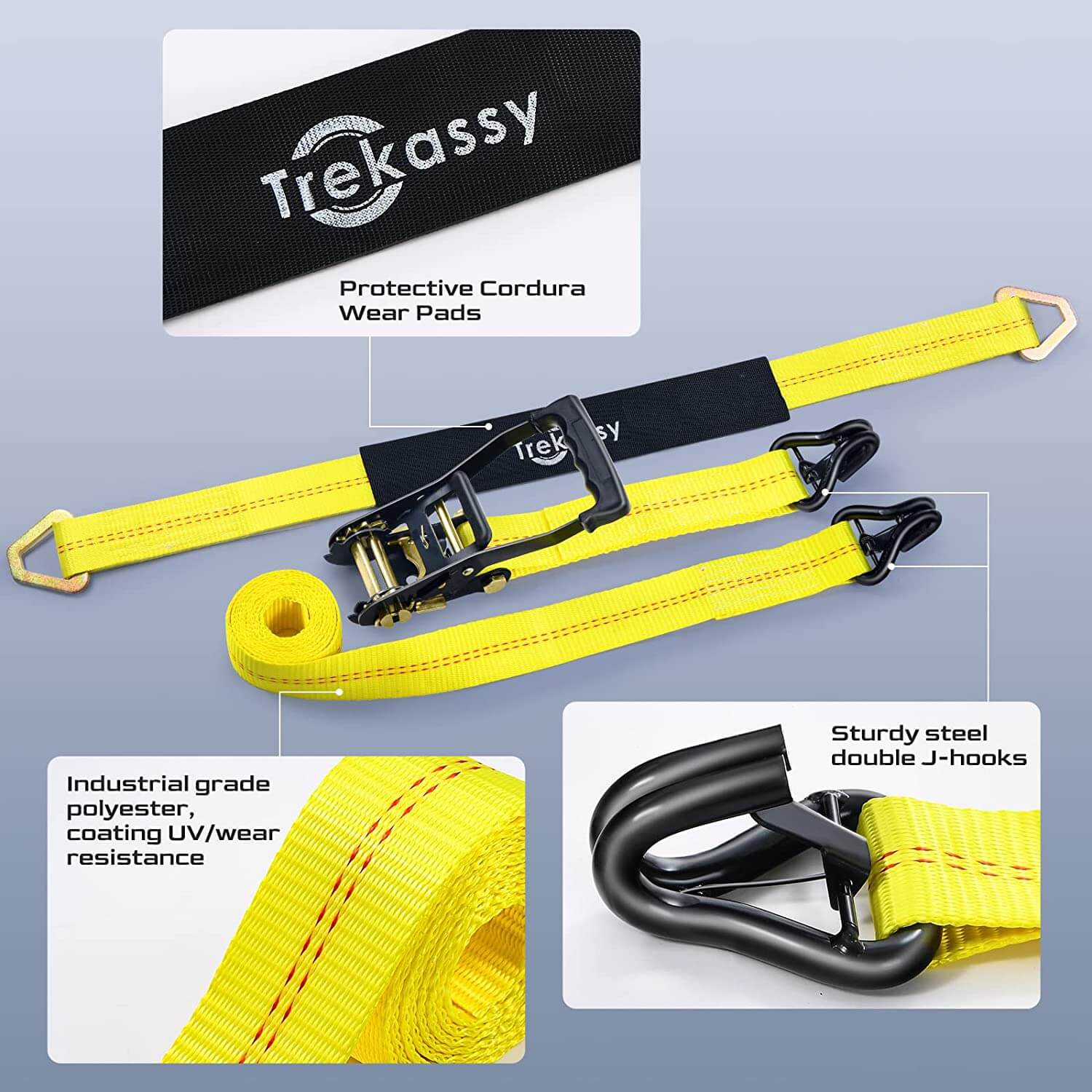 Trekassy Car Tie Down Straps for Trailers with J Hooks