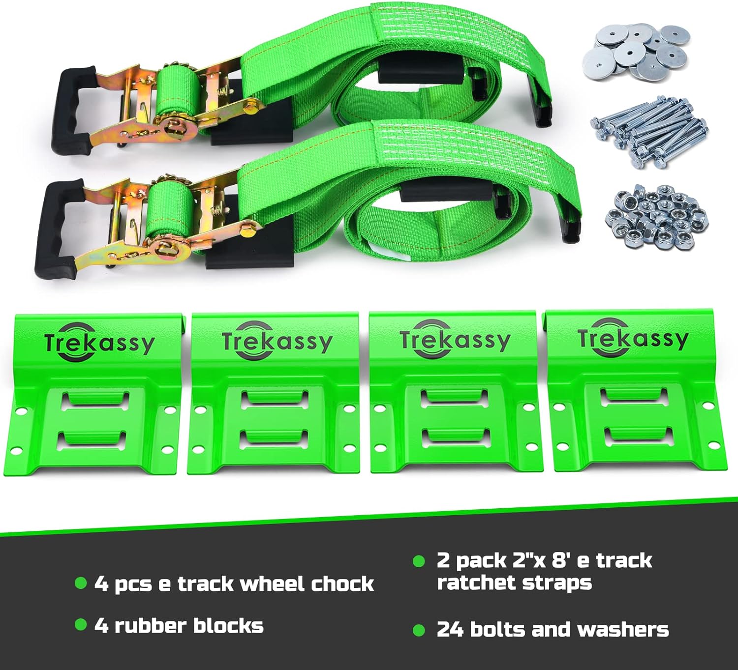 Trekassy Wheel Chock Tie-Down Kit, Heavy Duty E Track Trailer Tie Down Tire Straps for ATV, UTV, Lawn Mower- 2 Pack