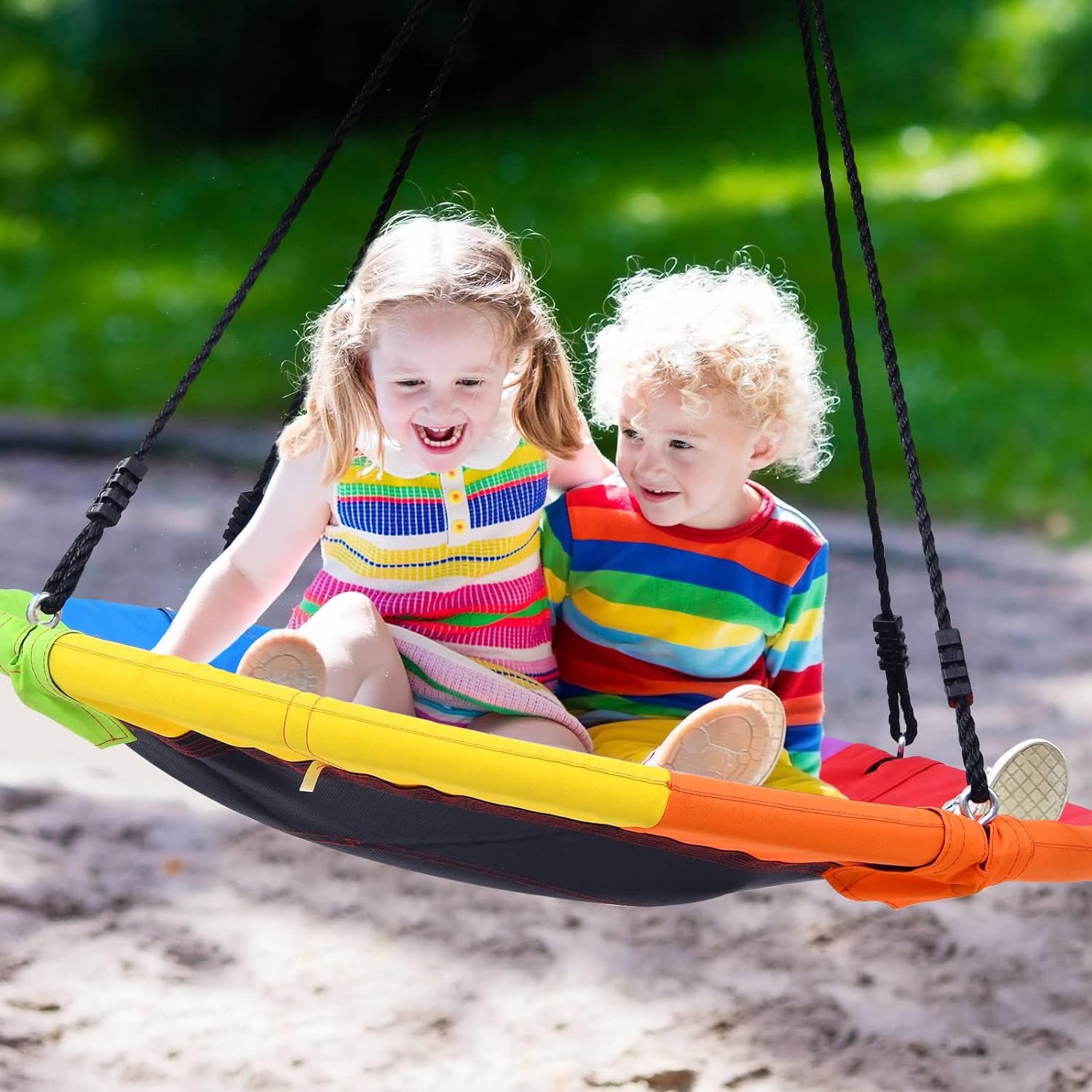 Trekassy 440lbs Swing Set for Backyard with 40 Inch Saucer Tree Swing and A-Frame Metal Swing Stand-Rainbow