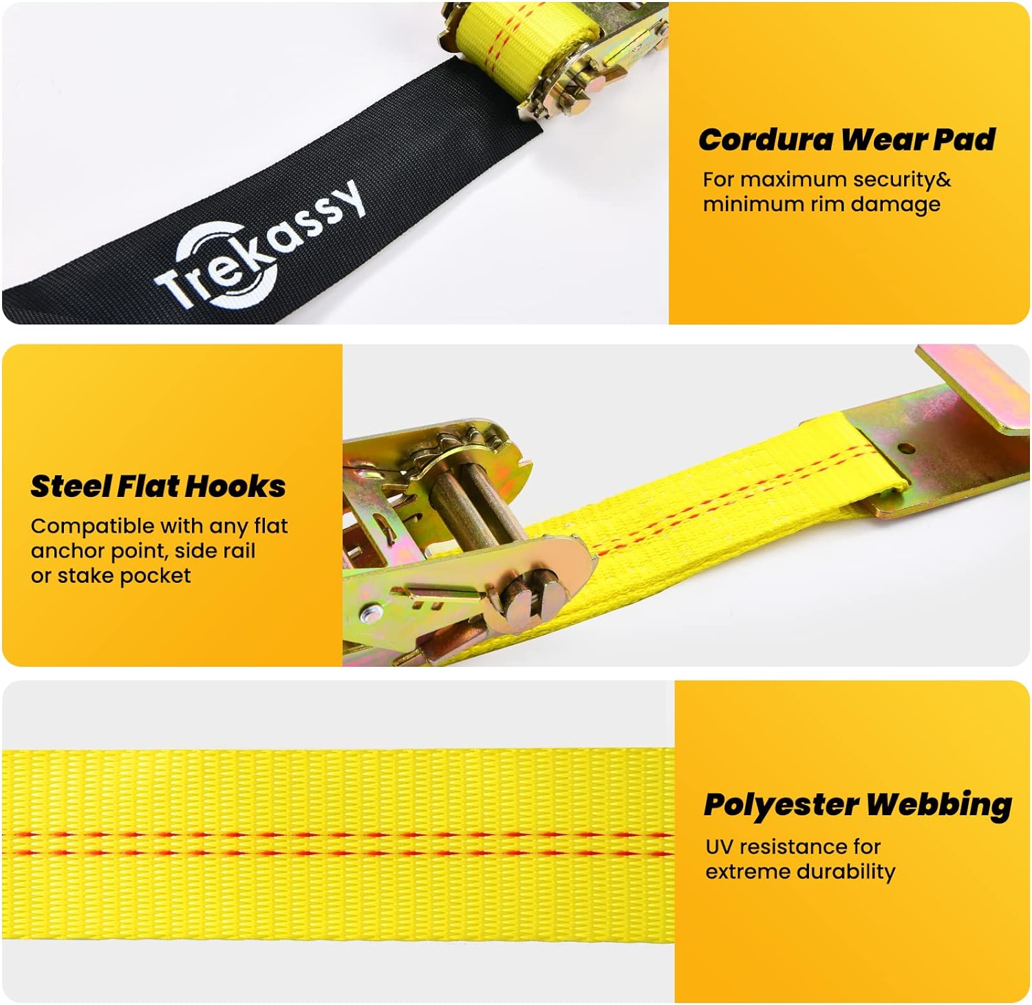 Trekassy Car Tie Down Straps for Trailers with Flat Hooks, 2" x 120" Lasso Straps