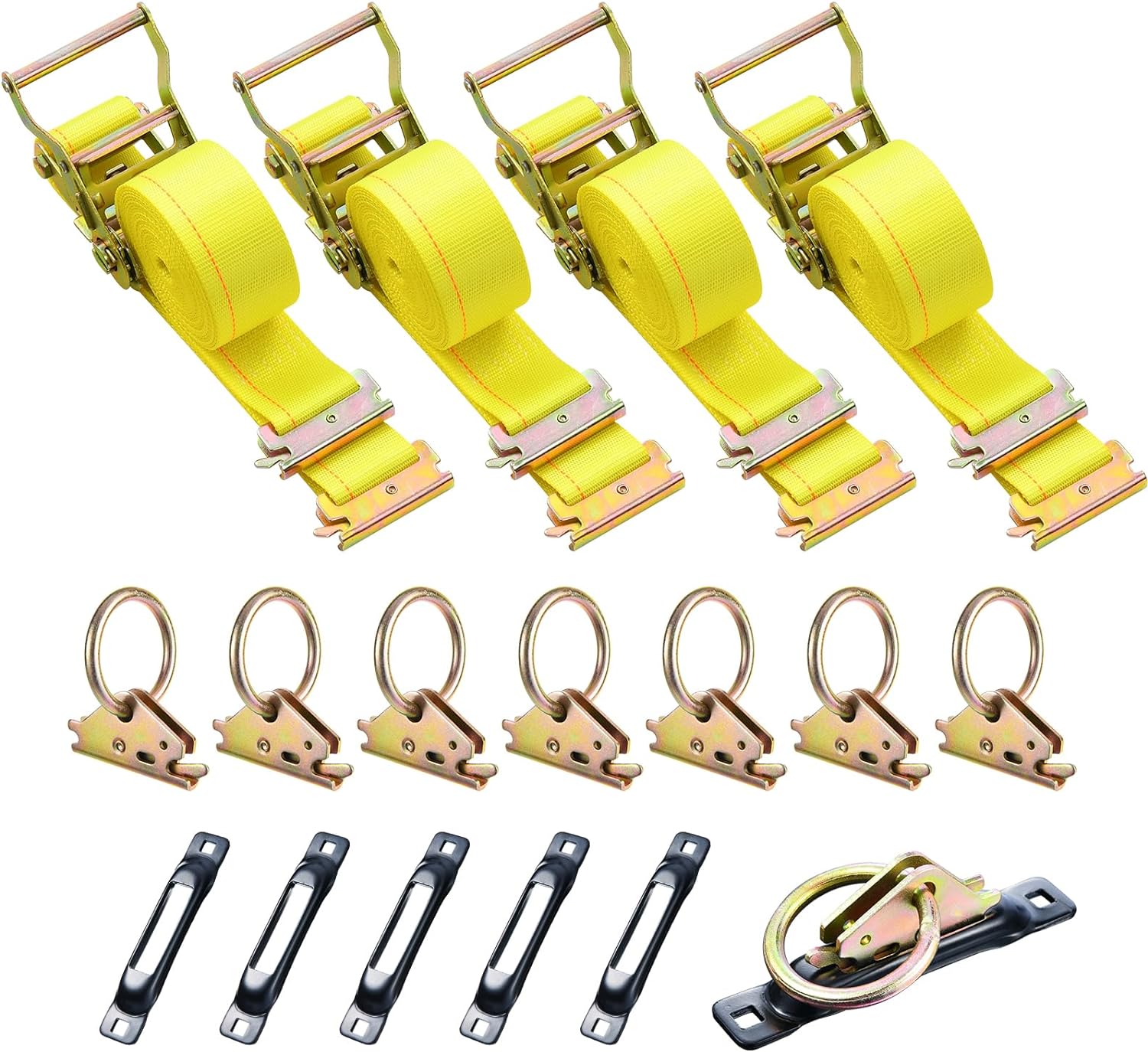 Trekassy 15ft E Track Ratchet Straps-4 Pack, 8 E-Track O-Rings and 6 Pack E-Track Single Slot, 18 PCS E Track Accessories Set for Trailers