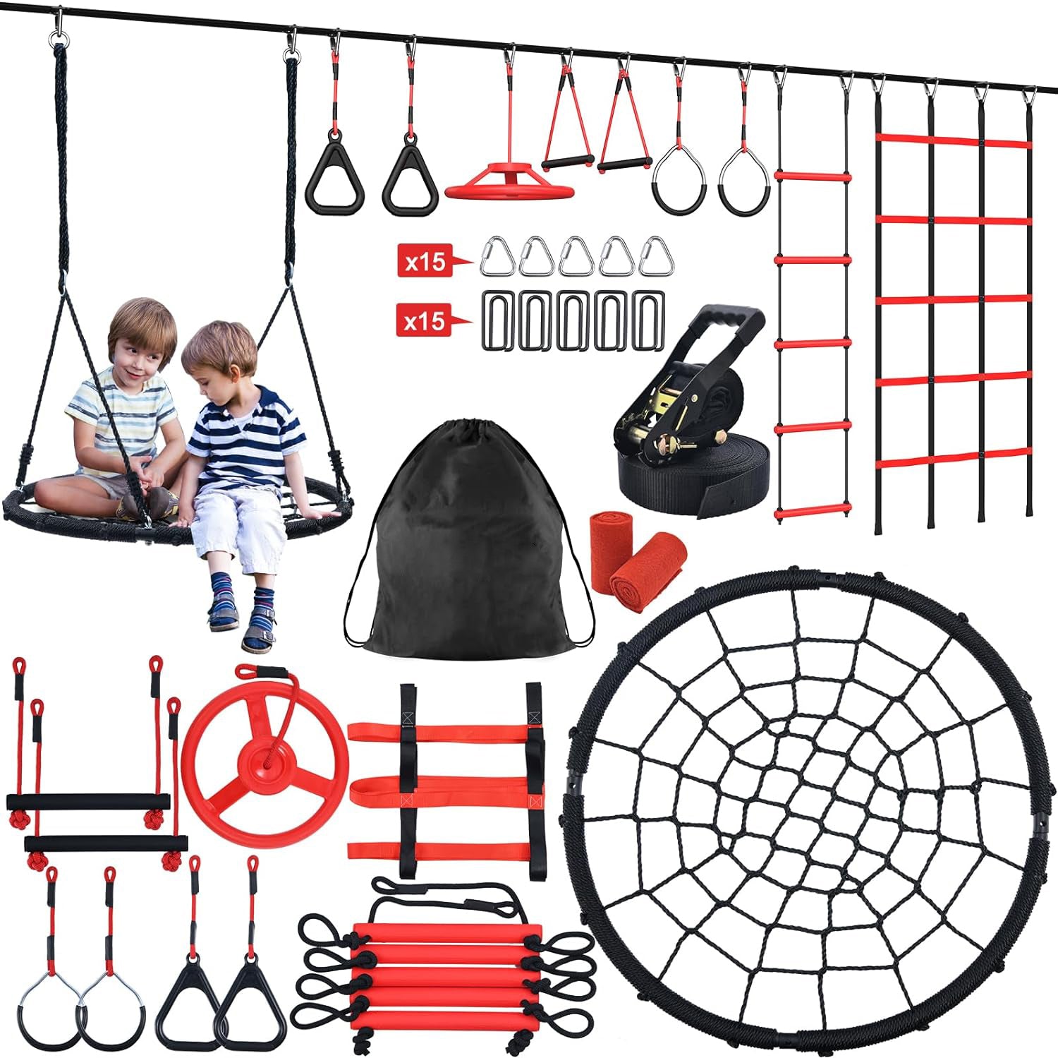 50ft Ninja Warrior Obstacle Course for Kids with Swing