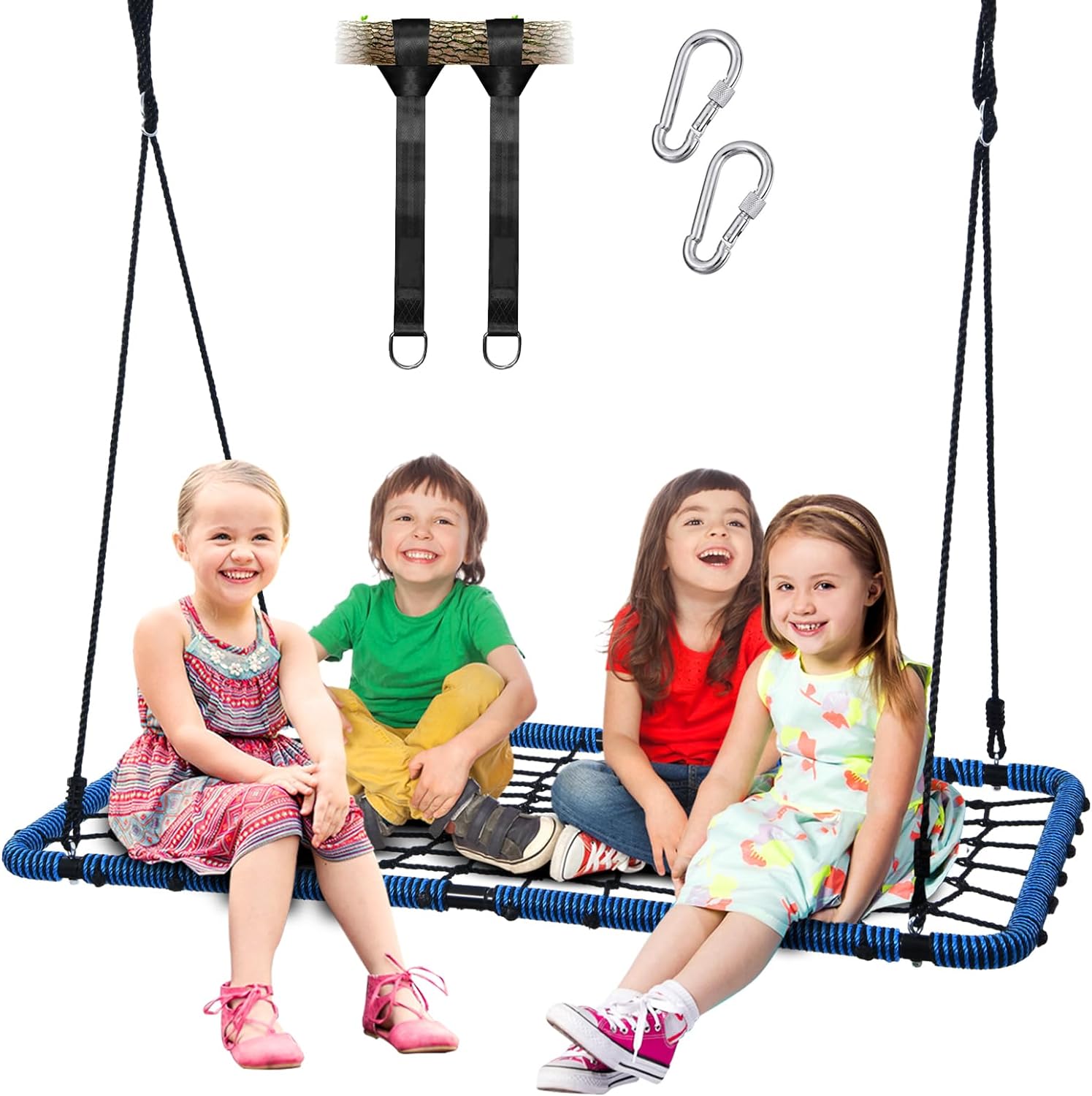 Trekassy 60" Large Spider Web Tree Swing for Kids Adults Blue