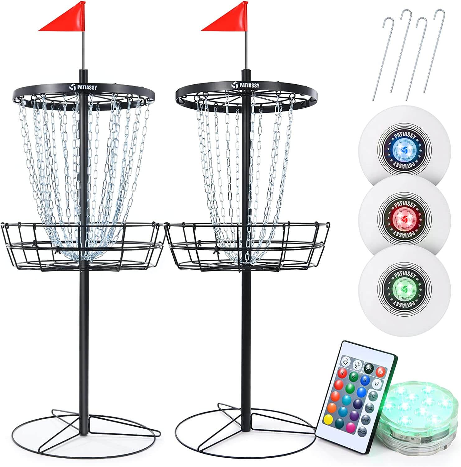 Patiassy Disc Golf Basket with 24/12 Chains for Two Difficulty Levels of Practice Portable Golf Target