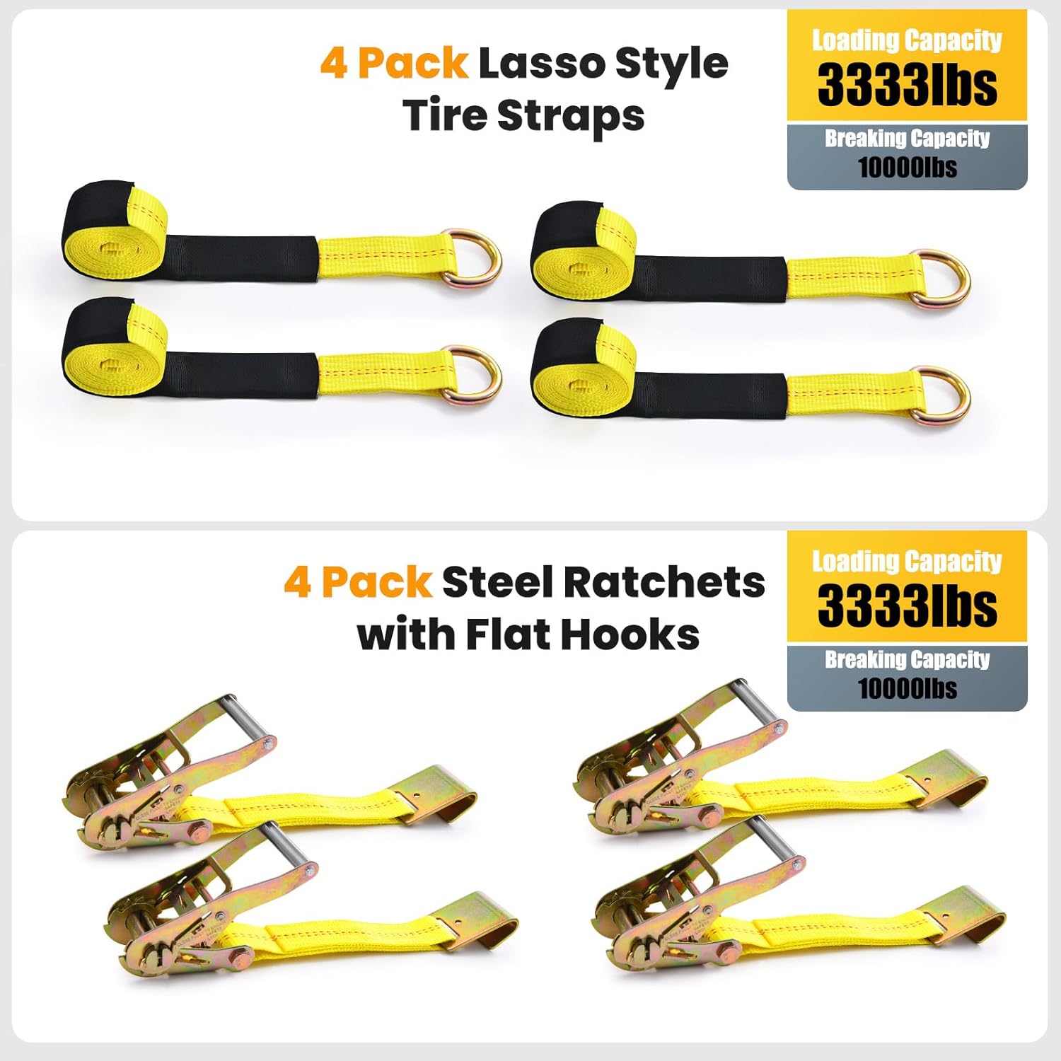 Trekassy Car Tie Down Straps for Trailers with Flat Hooks, 2" x 120" Lasso Straps