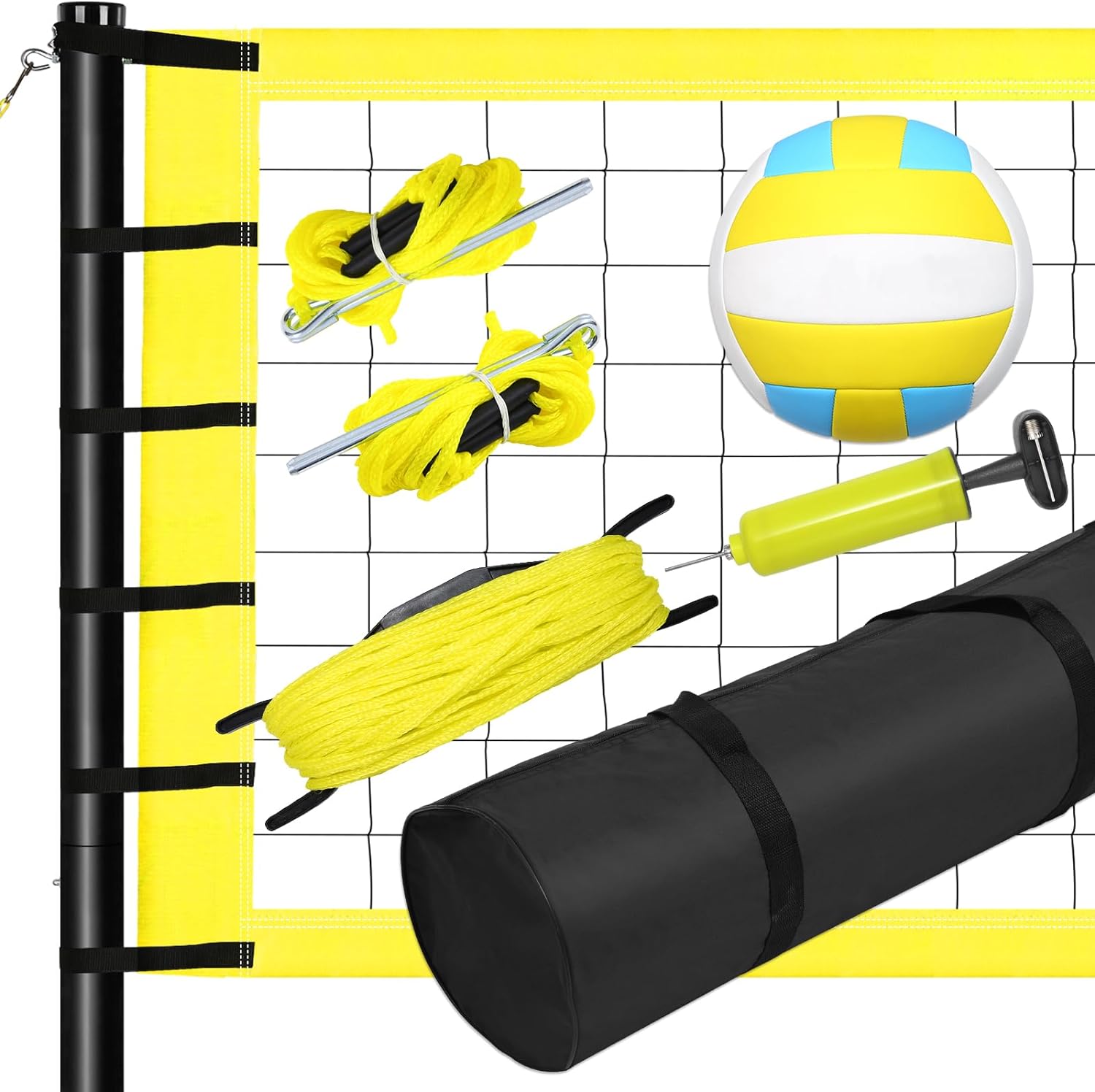 Patiassy Portable Volleyball Net Set System - Adjustable Height Steel Poles, PU Volleyball with Pump