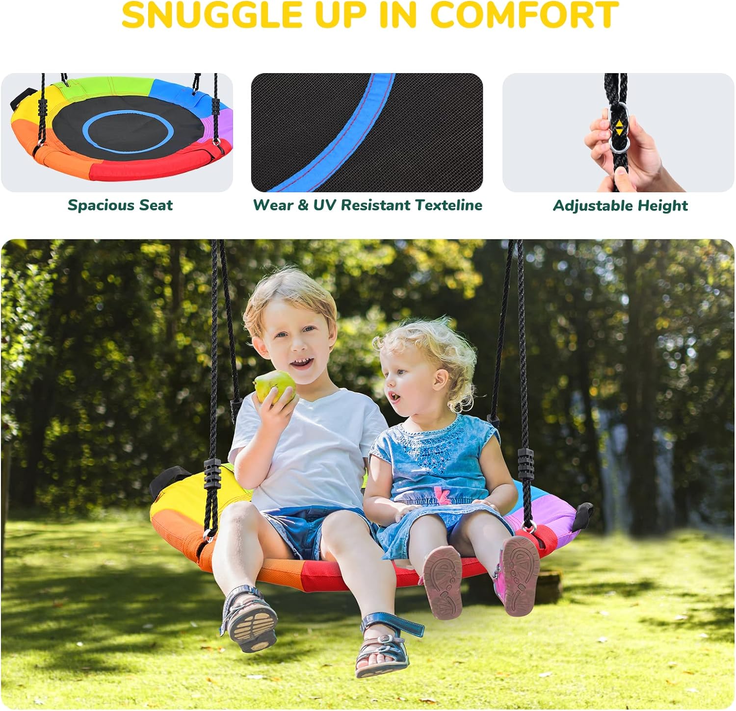 Hapfan 9.5' Heavy Duty Tall Swing Sets for Backyard for Kids and Adults with Saucer Swing, 2 Belt Swings