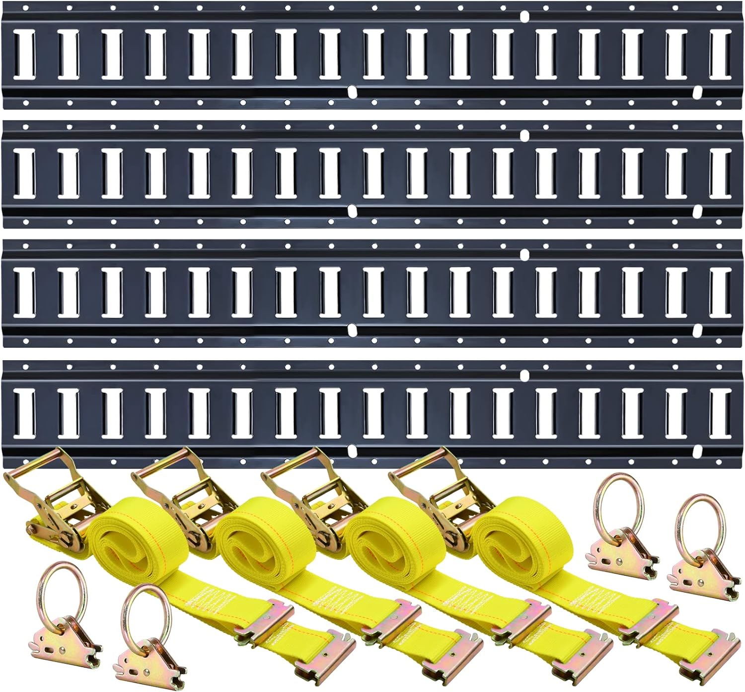 Trekassy E Track Tie-Down Kit - 12 Pieces: 4 Pack E-Track Rails & 8 E Track Tie-Down Accessories for Truck Bed, Trailers