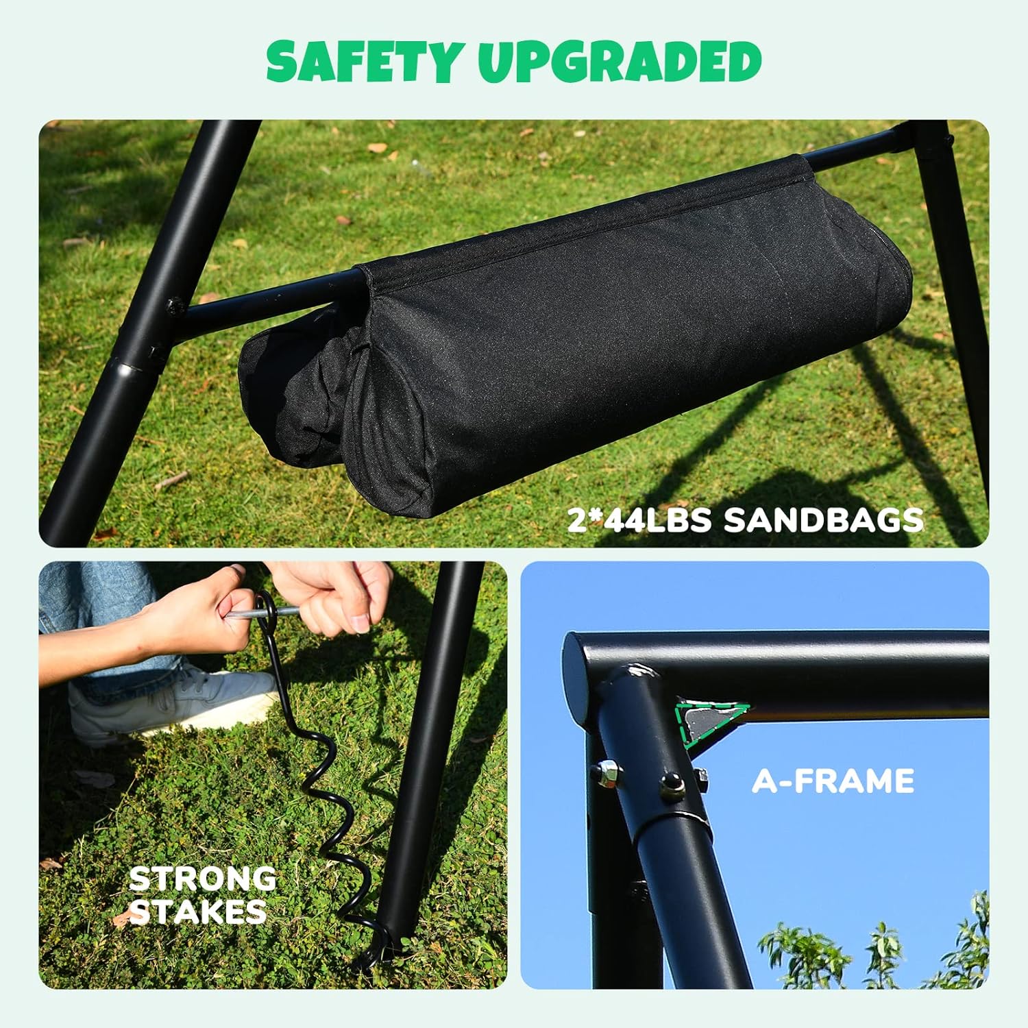 Trekassy 440lbs Swing Set for Backyard with 40 Inch Saucer Tree Swing and A-Frame Metal Swing Stand-Rainbow