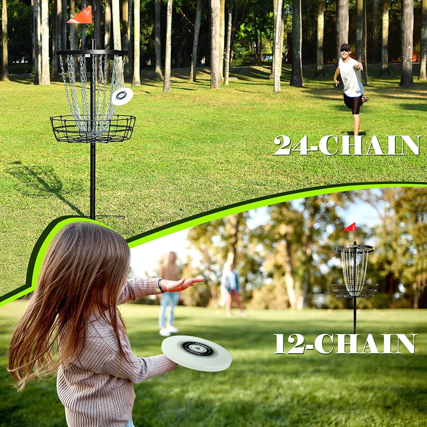 Patiassy Disc Golf Basket with 24/12 Chains for Two Difficulty Levels of Practice Portable Golf Target