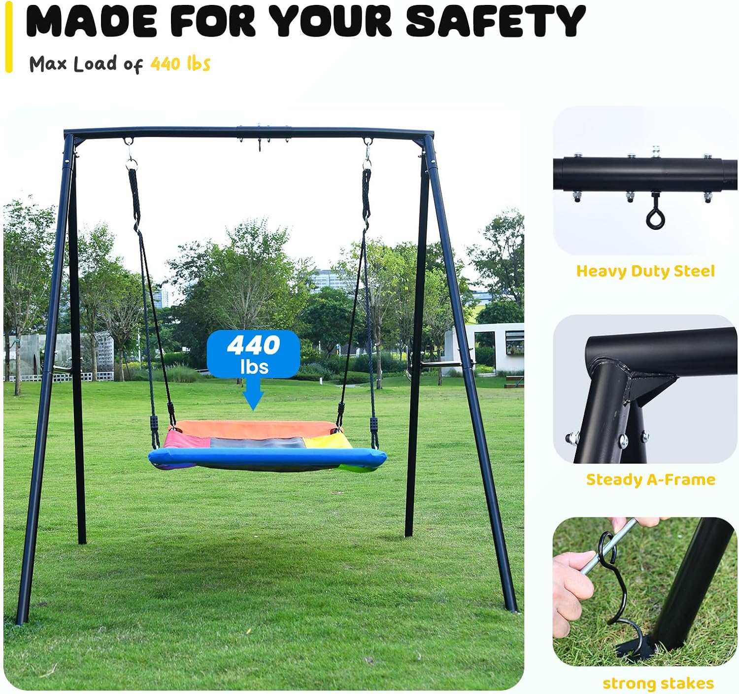 Trekassy 440lbs Heavy Duty A-Frame Metal Swing Stand with 60" Large Platform Swing