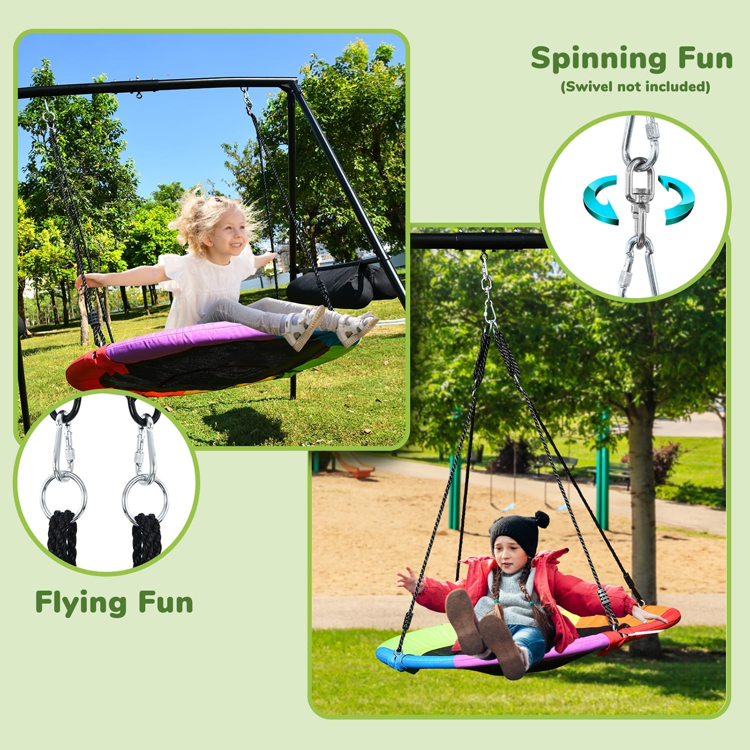 Trekassy 440lbs Swing Set for Backyard with 40 Inch Saucer Tree Swing and A-Frame Metal Swing Stand-Rainbow