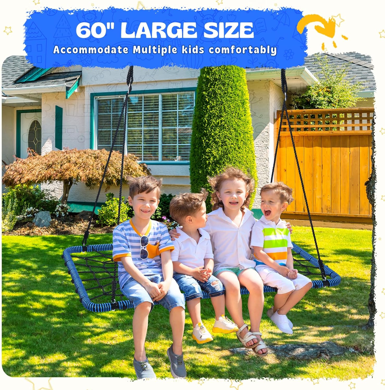 Trekassy 60" Large Spider Web Tree Swing for Kids Adults Blue
