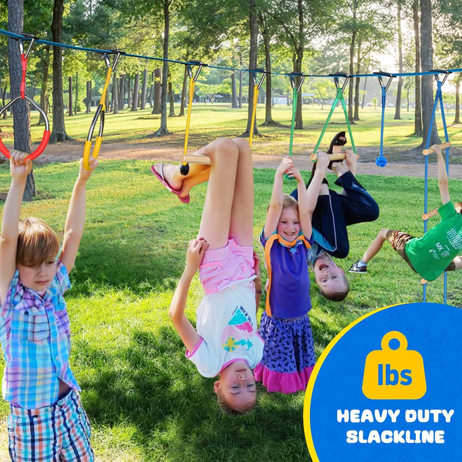 2X50ft Ninja Warrior Obstacle Course for Kids with Pulley