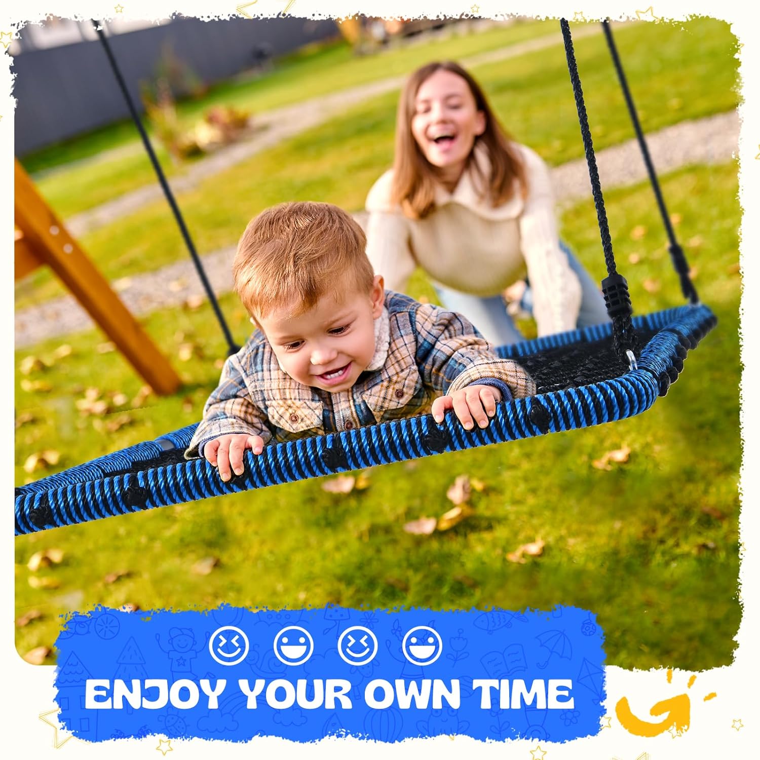 Trekassy 60" Large Spider Web Tree Swing for Kids Adults Blue