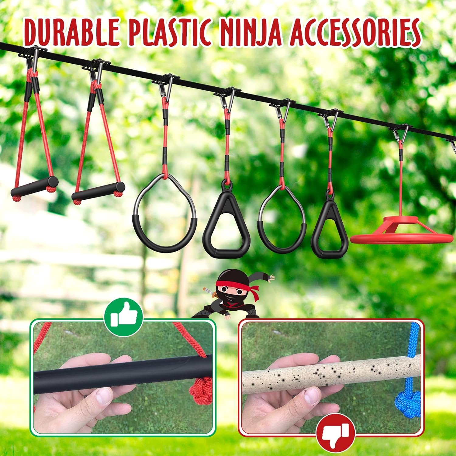 50ft Ninja Warrior Obstacle Course for Kids with Swing