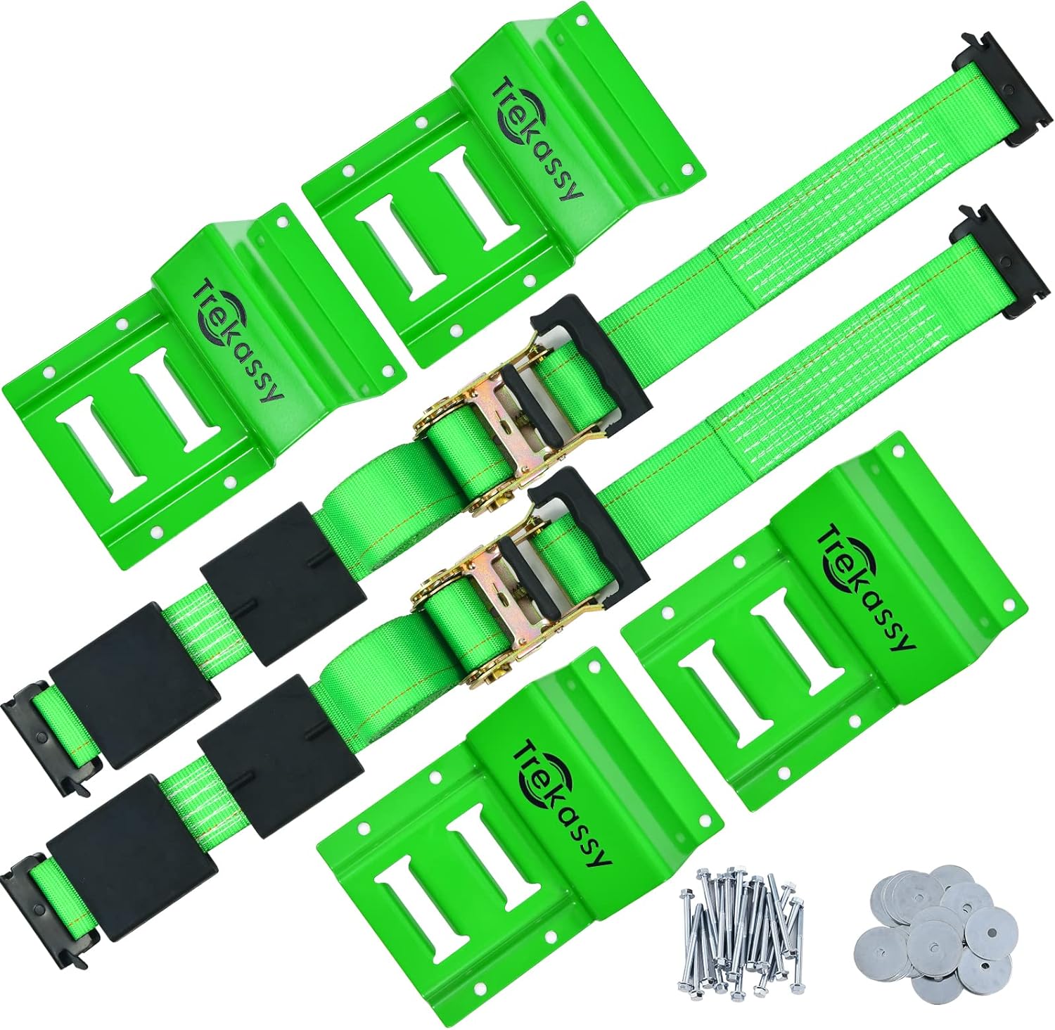 Trekassy Wheel Chock Tie-Down Kit, Heavy Duty E Track Trailer Tie Down Tire Straps for ATV, UTV, Lawn Mower- 2 Pack