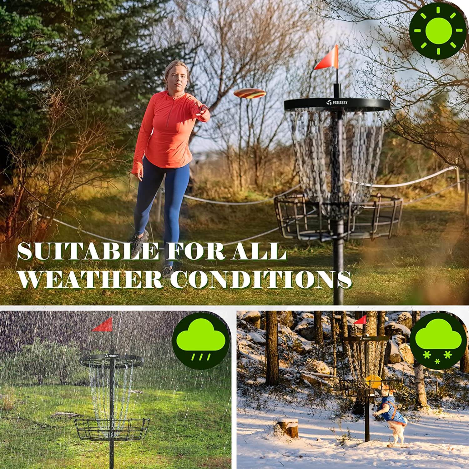Patiassy Disc Golf Basket with 24/12 Chains for Two Difficulty Levels of Practice Portable Golf Target