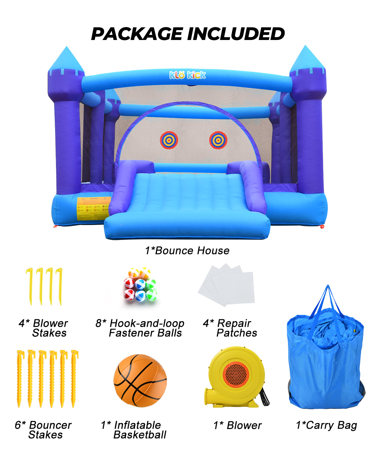 Klo Kick Bounce House for Big Kids 8-12, Inflatable Bouncy Castle 15' x 12' with Blower, Bouncer with Wider Slide