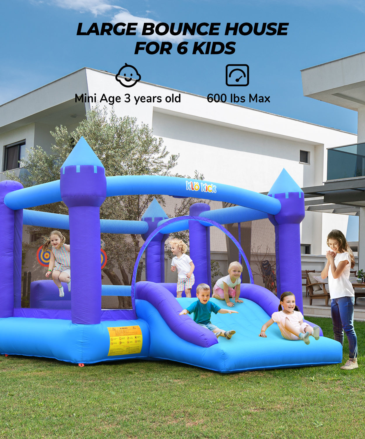 Klo Kick Bounce House for Big Kids 8-12, Inflatable Bouncy Castle 15' x 12' with Blower, Bouncer with Wider Slide