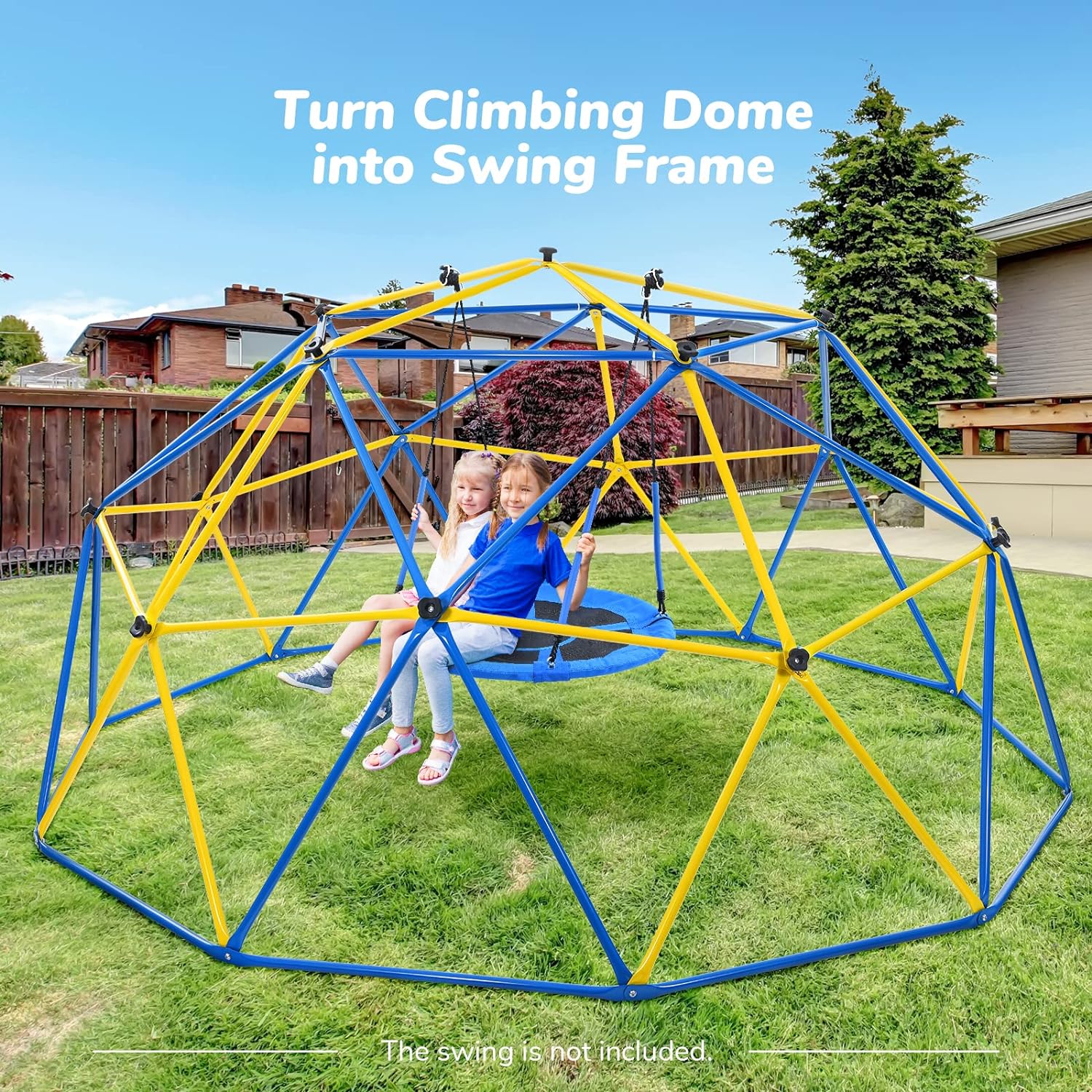 Upgraded 10FT Climbing Dome with Canopy and Swing, Dome Climber for Kids 3 - 10, Weight Capability 800LBS, Rust and UV Resistant Steel