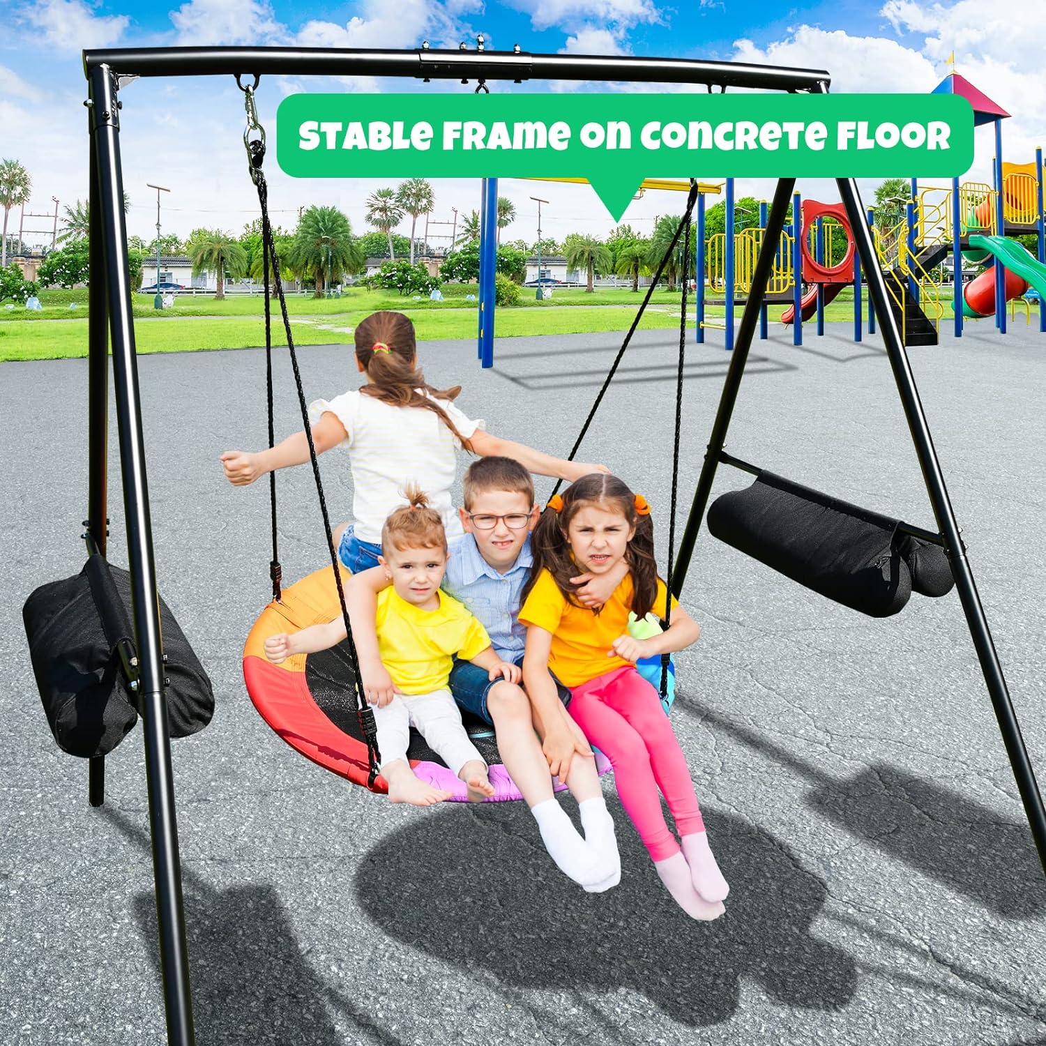 Trekassy 440lbs Swing Set for Backyard with 40 Inch Saucer Tree Swing and A-Frame Metal Swing Stand-Rainbow